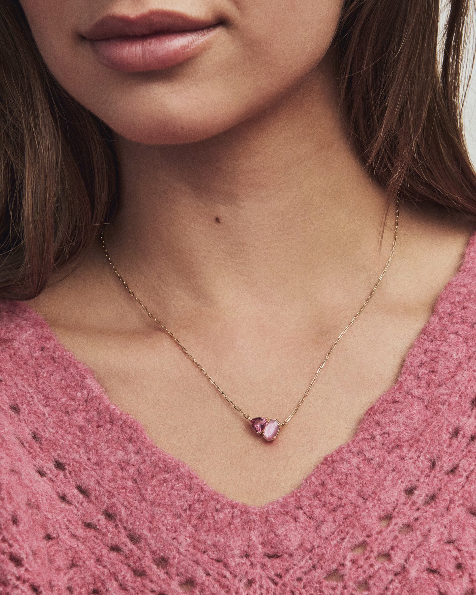 Tatum Short Pendant Necklace - Azalea Pink Mix