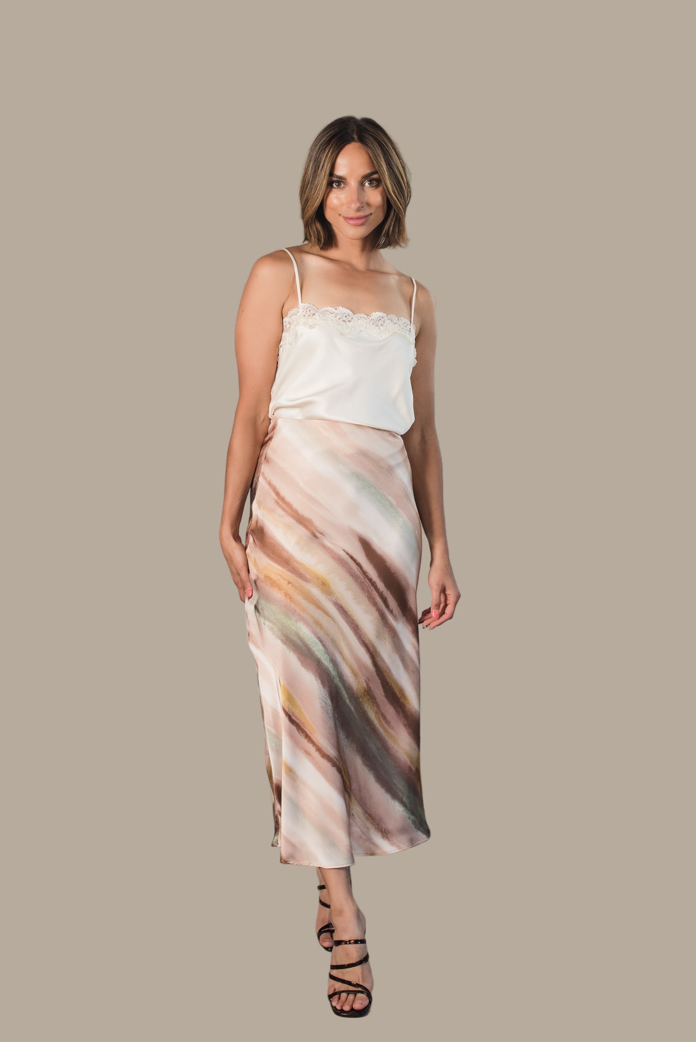 Samantha Watercolor Satin Maxi Skirt