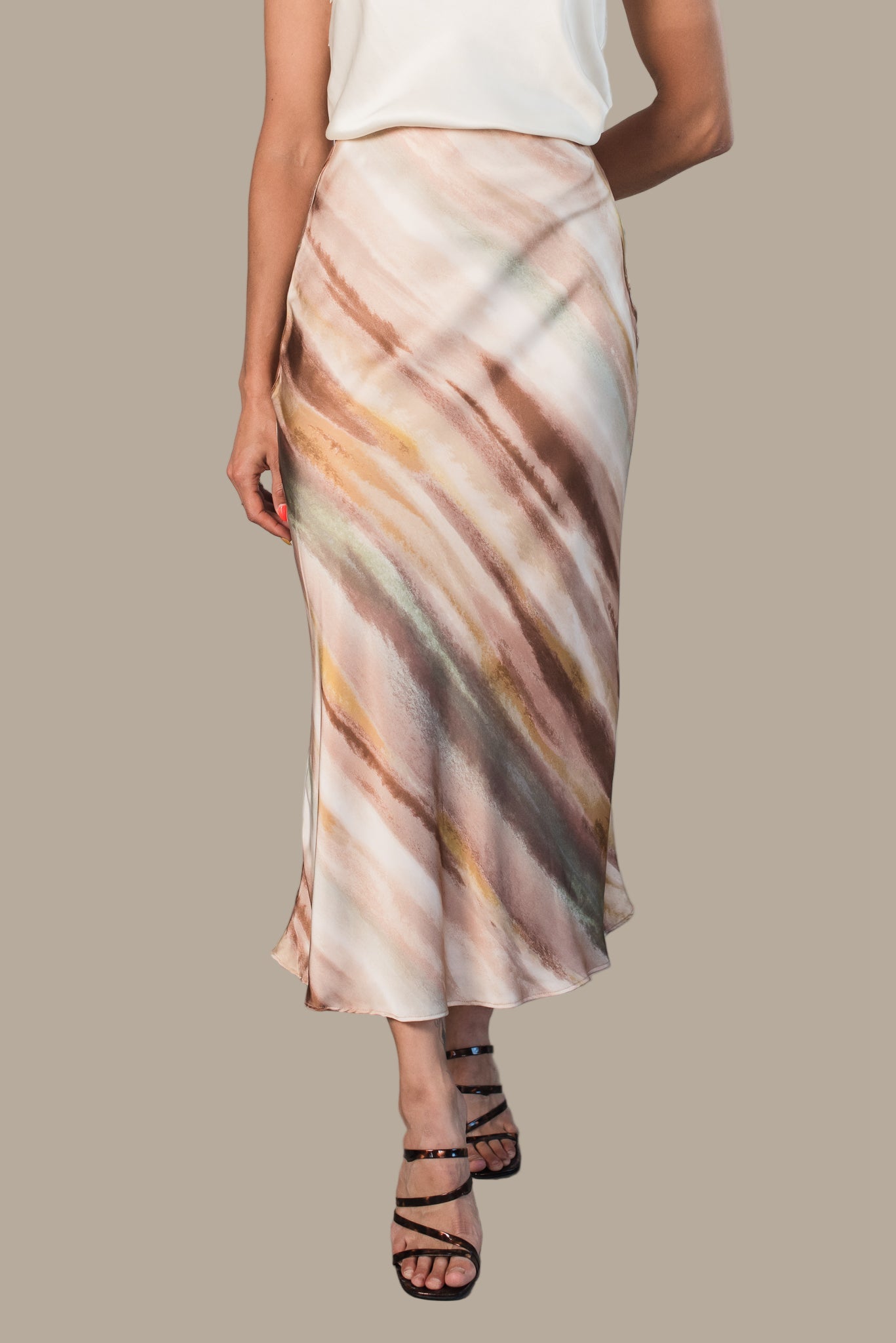 Samantha Watercolor Satin Maxi Skirt