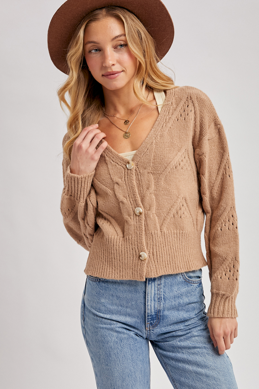 Marie Cable Knit Cropped Cardigan