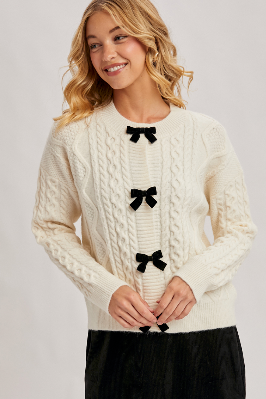 Noel Velvet Bow Cardigan