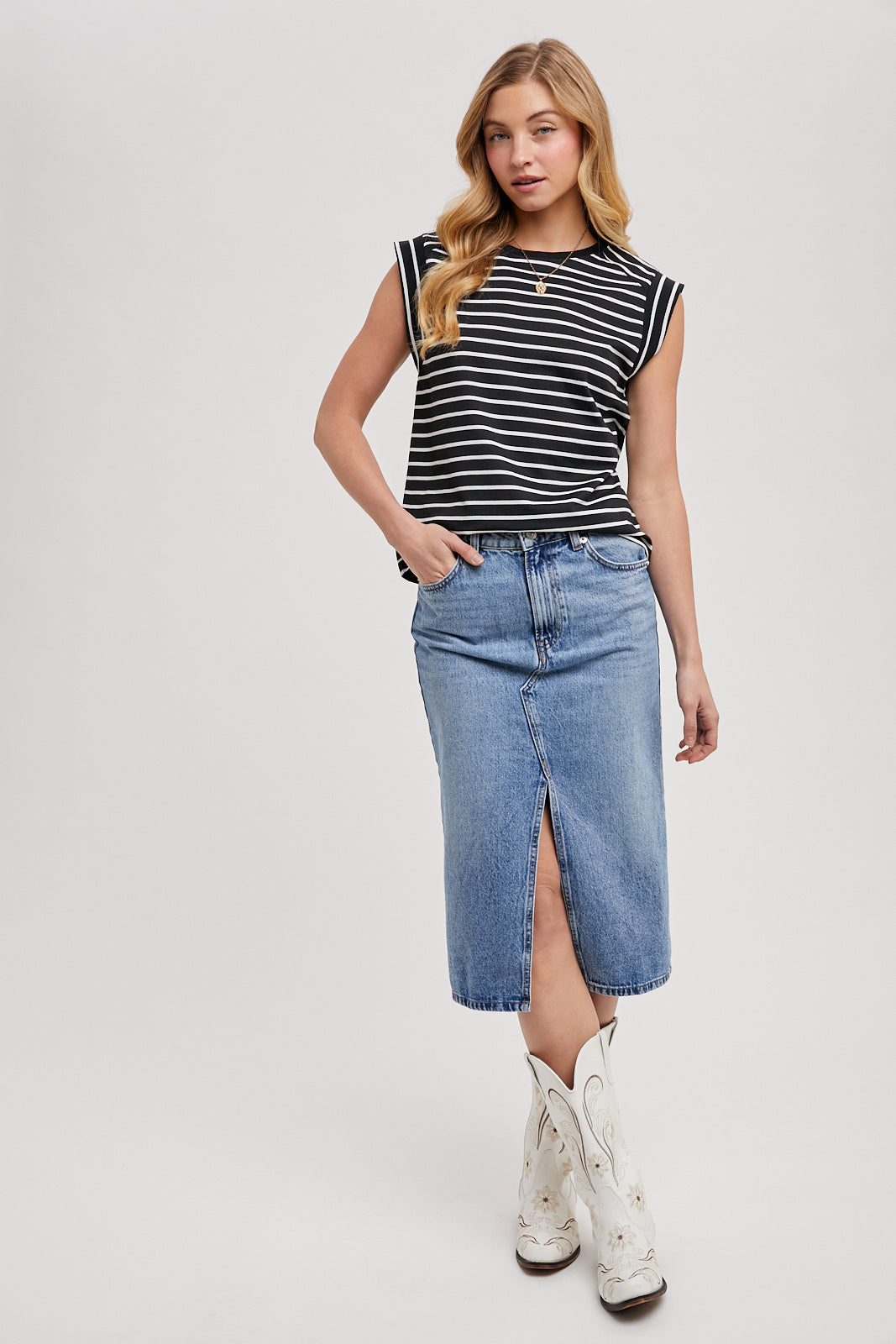 STIRPED MUSCLE TEE - BLACK