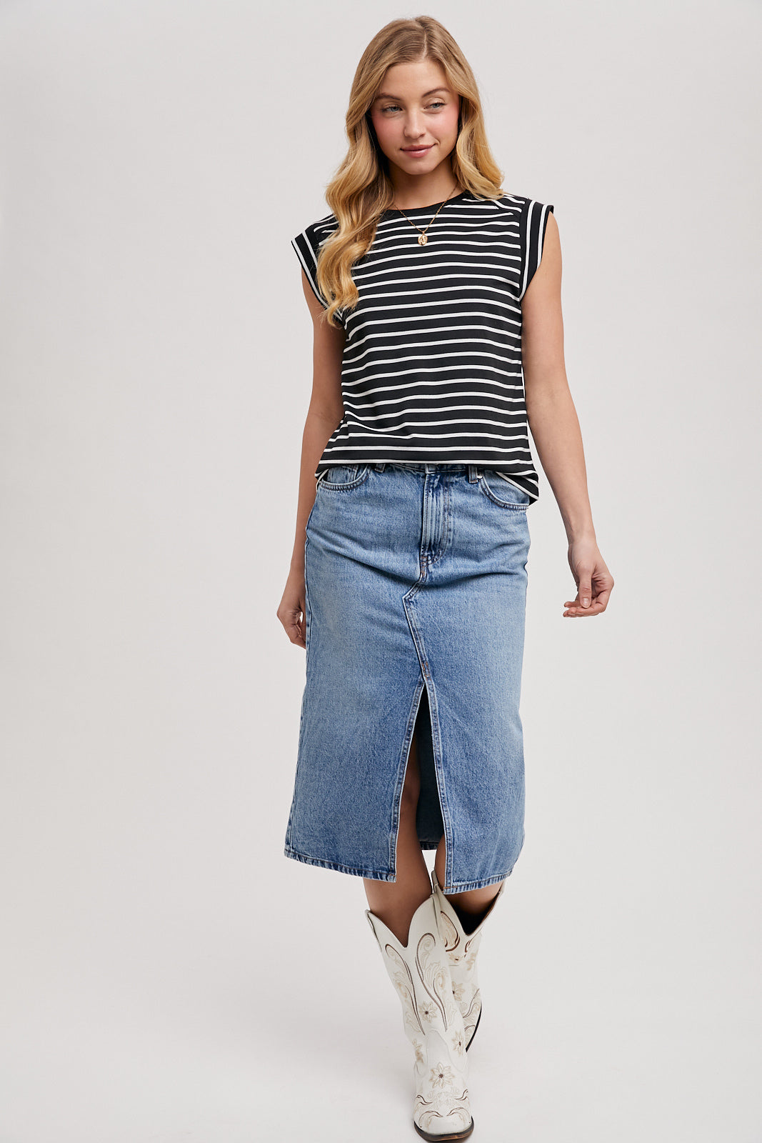 STIRPED MUSCLE TEE - BLACK