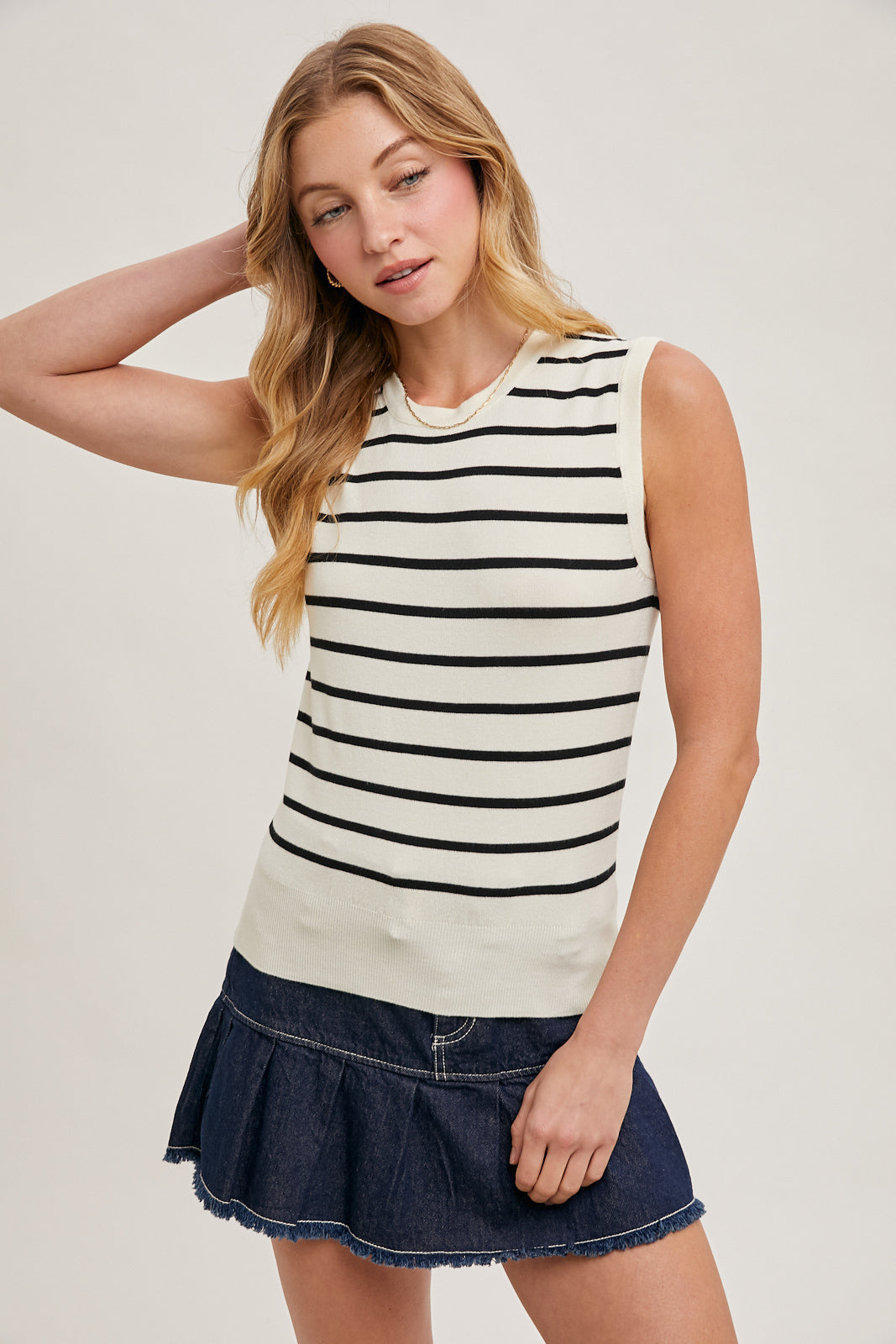 STRIPED MUSCLE KNIT TANK TOP - BLACK STRIPE