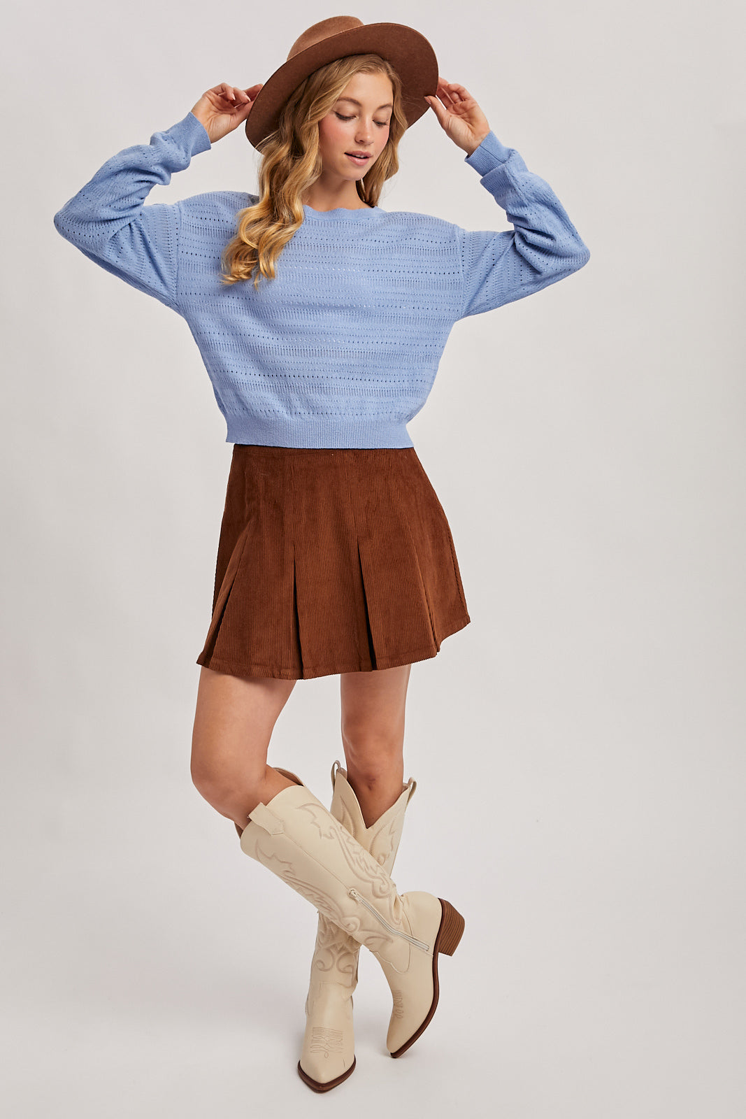 OPEN KNIT PULLOVER TOP - FRENCH BLUE