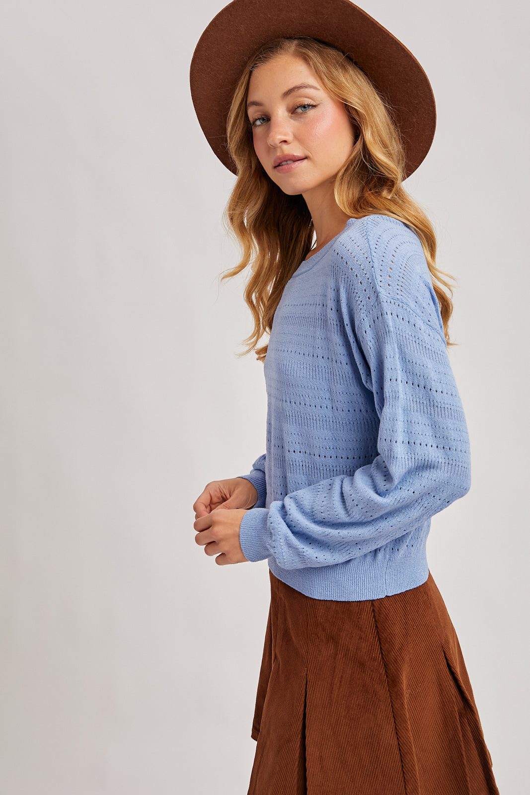 OPEN KNIT PULLOVER TOP - FRENCH BLUE