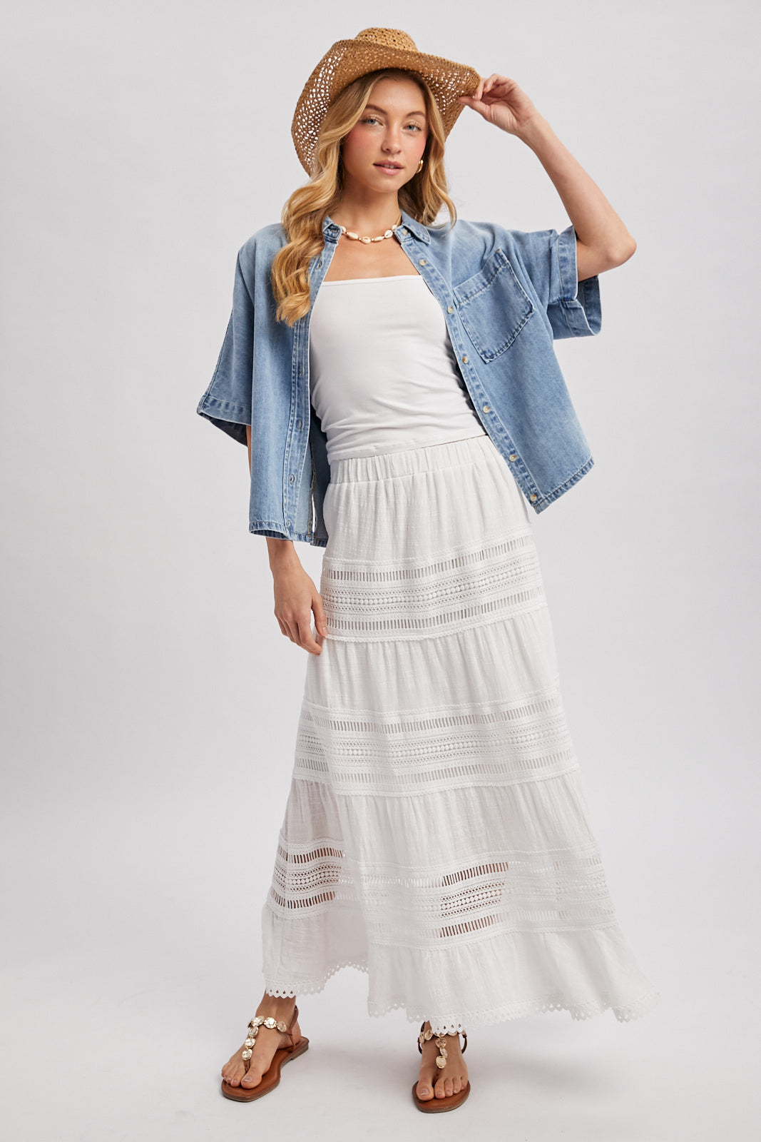 DENIM BUTTON DOWN SHORT SLEEVE BOXY SHIRT - LT.WASH