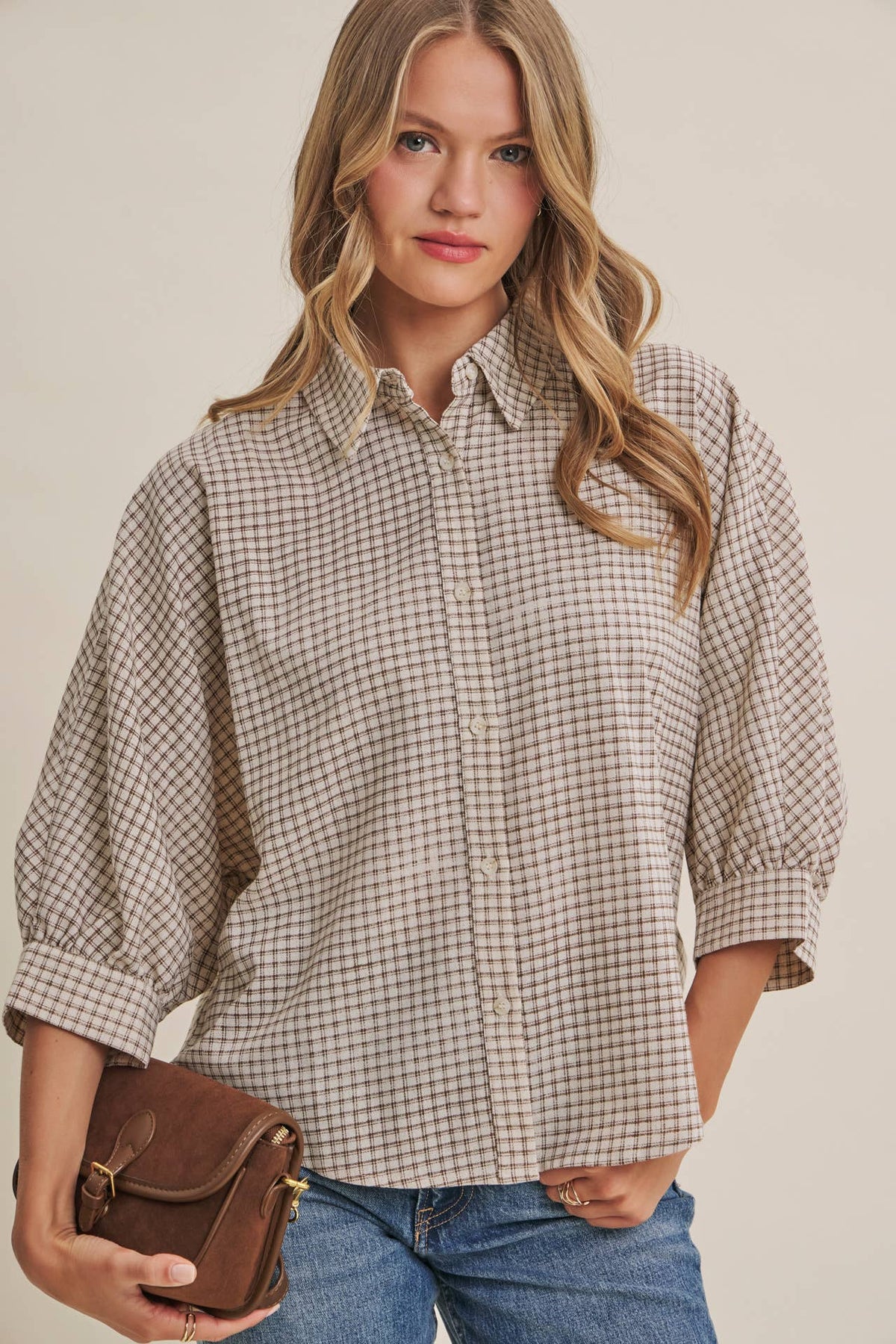 Delta Plaid Dolman Button Down