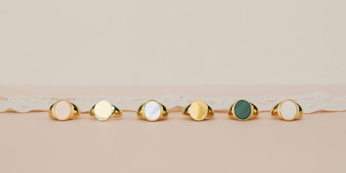 Gold Mother of Pearl Signet Ring