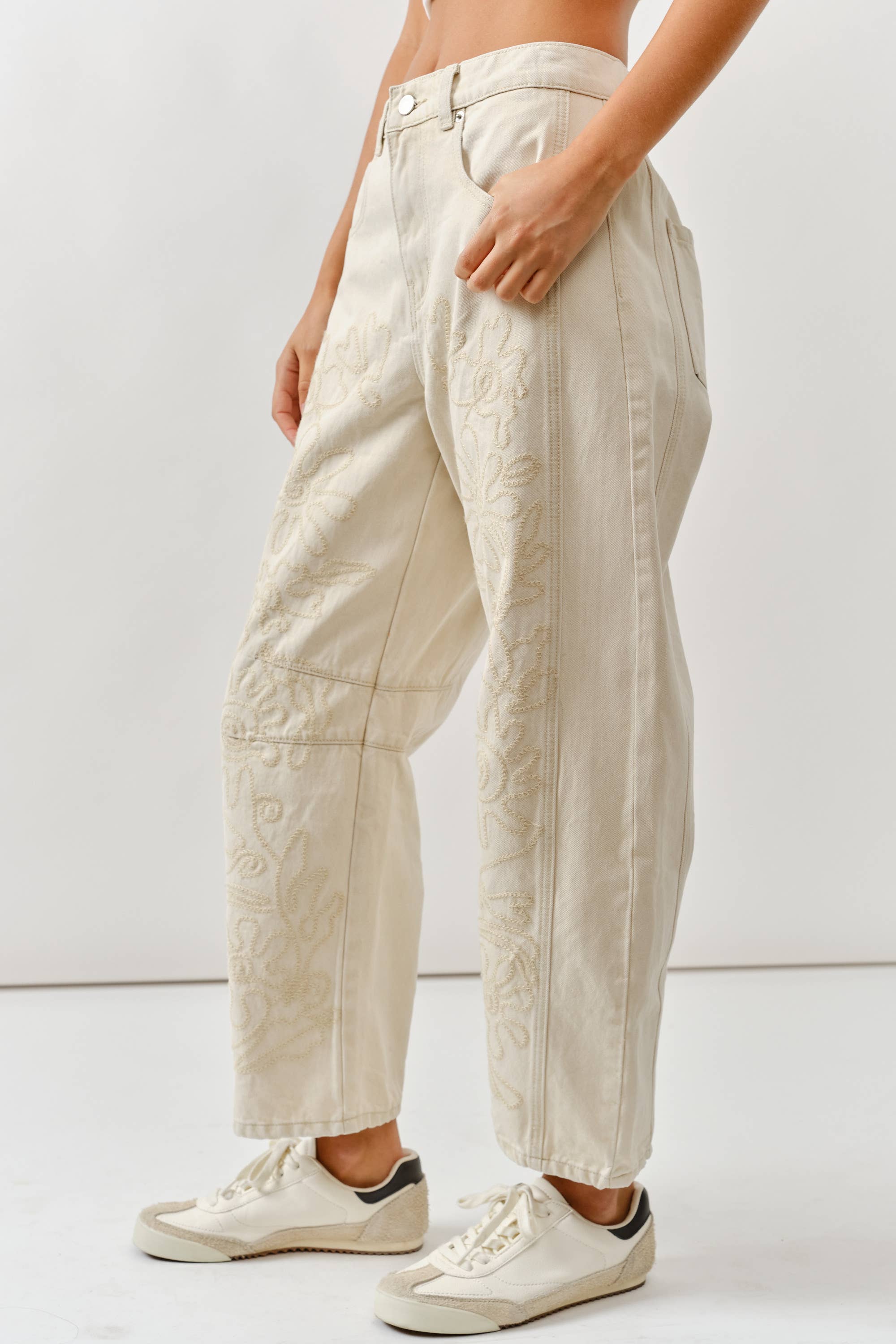 Norah Embroidered Barrel Pants