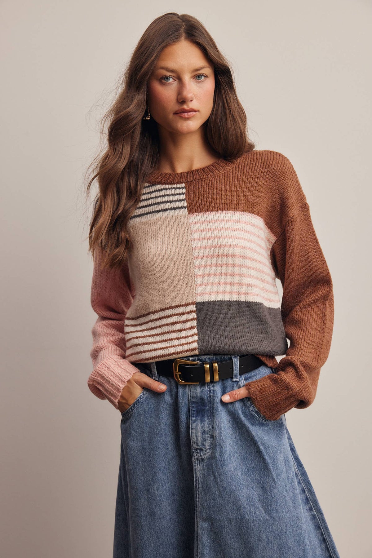 Trina Colorblock Mixed Stripe Sweater