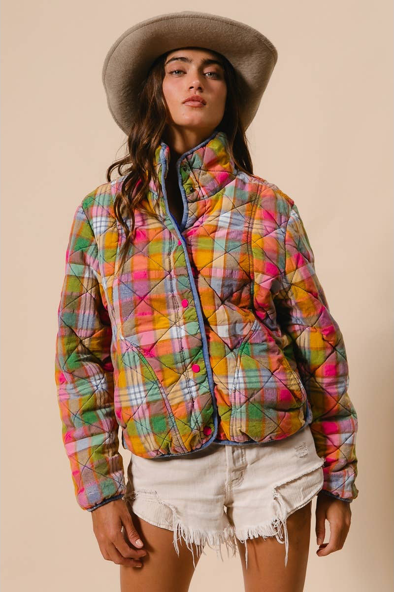 Dahlia Vintage Plaid Quilted Jacket