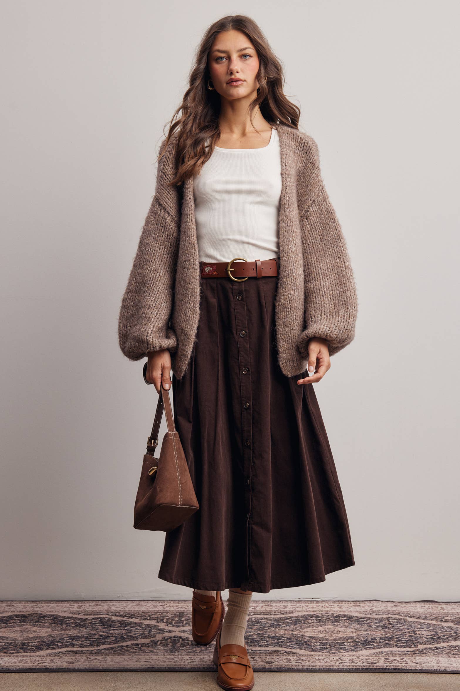 Reed Corduroy Button Front Midi Skirt
