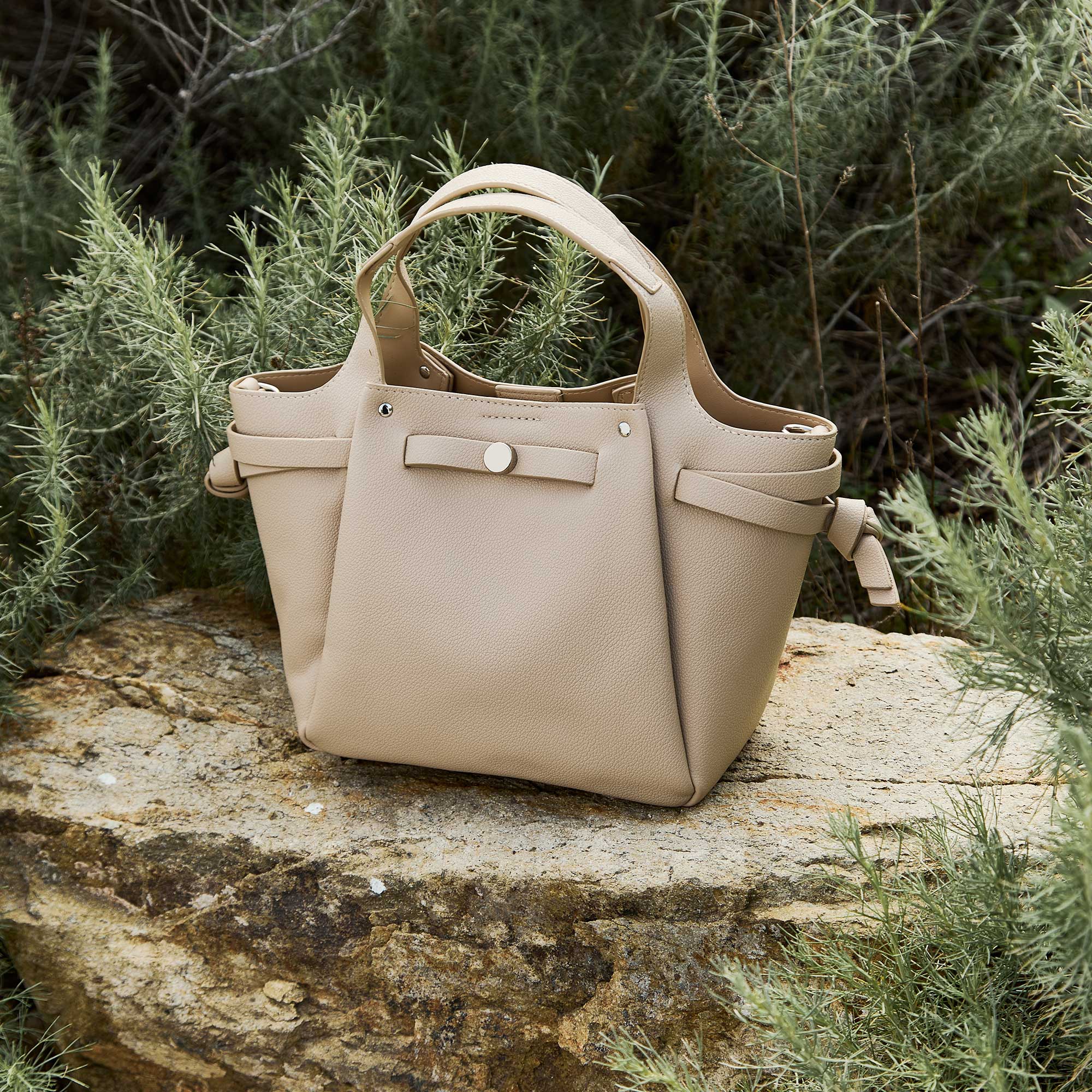 Avril Caramel Recycled Vegan Leather Top Handle Bag