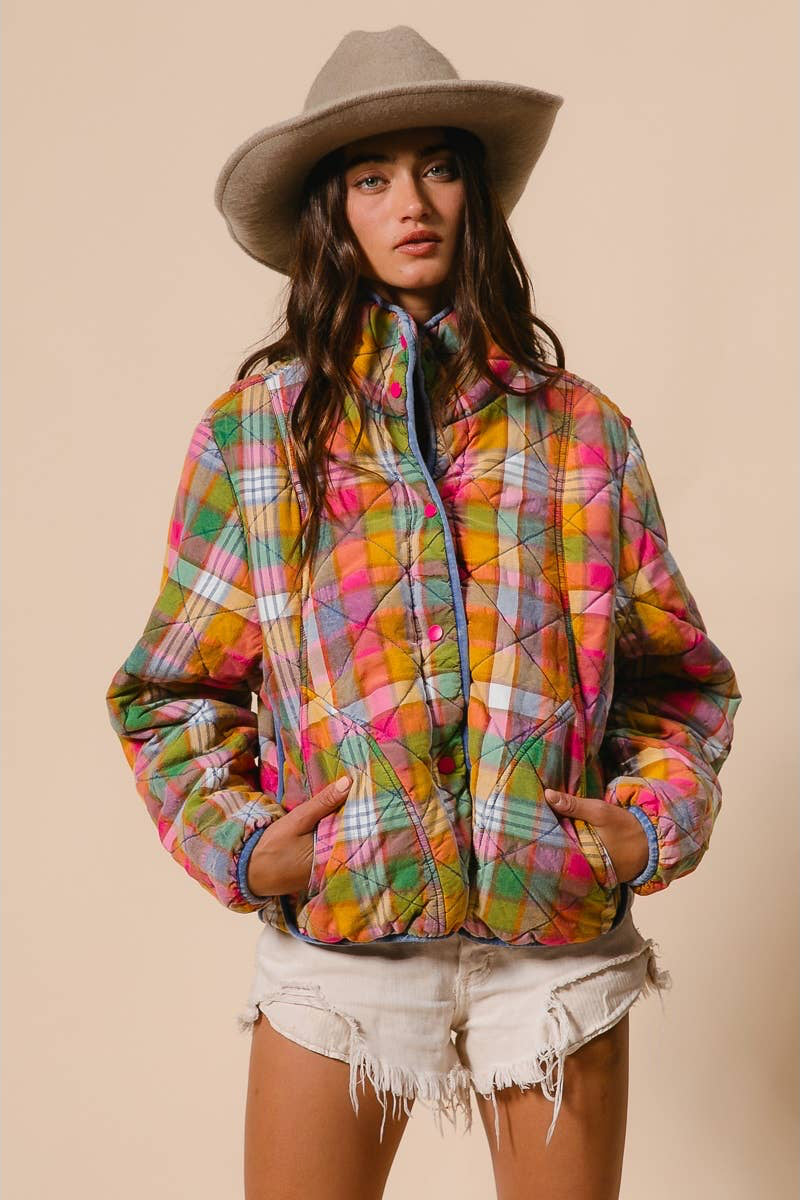 Dahlia Vintage Plaid Quilted Jacket