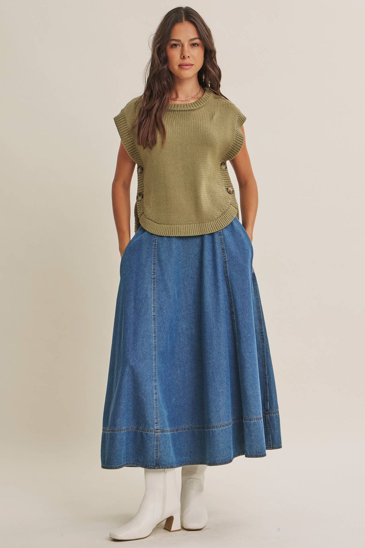 Ellie Denim Paneled Midi Skirt