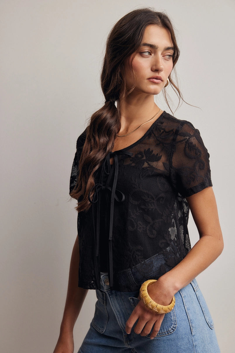 Zara Lace Tie-Front Top