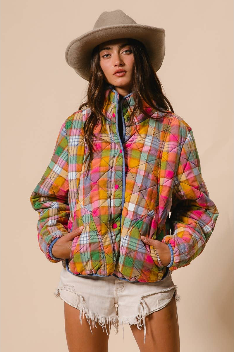 Dahlia Vintage Plaid Quilted Jacket
