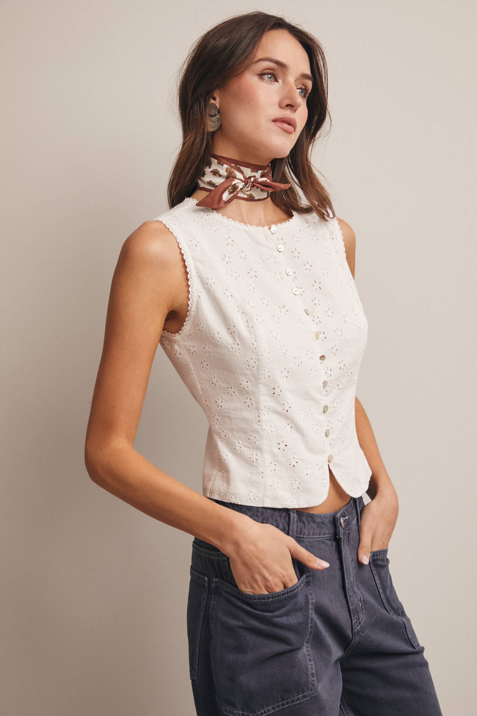 Selah Eyelet Button Down Tank