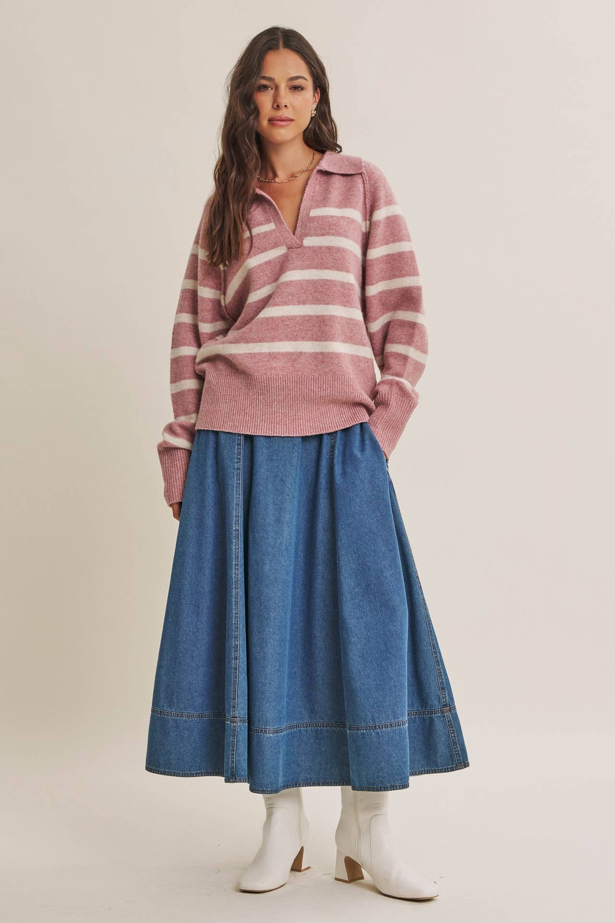 Ellie Denim Paneled Midi Skirt