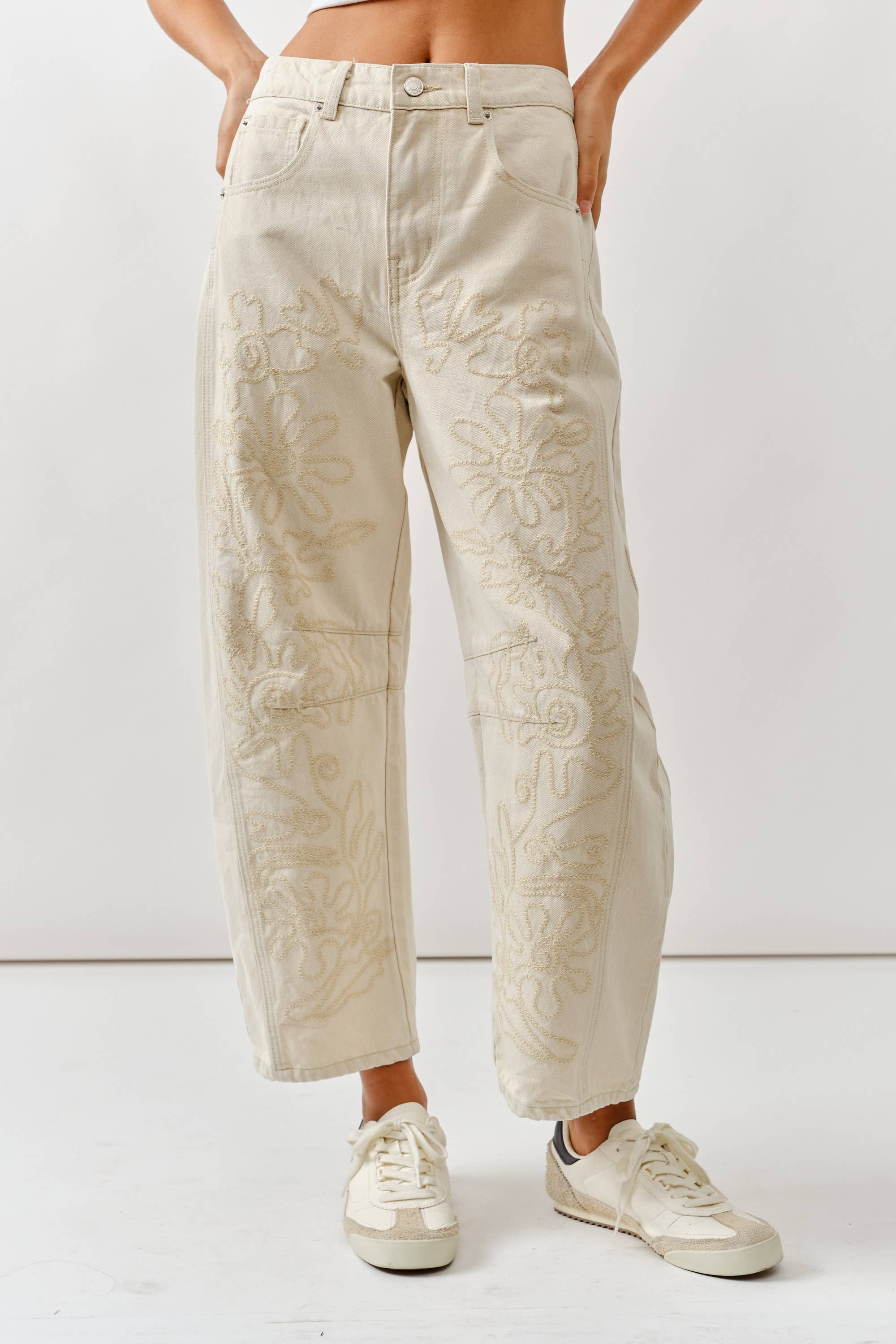 Norah Embroidered Barrel Pants