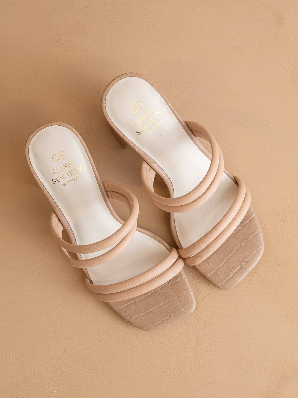 The Angela Nude | Strappy Alligator Block Heel