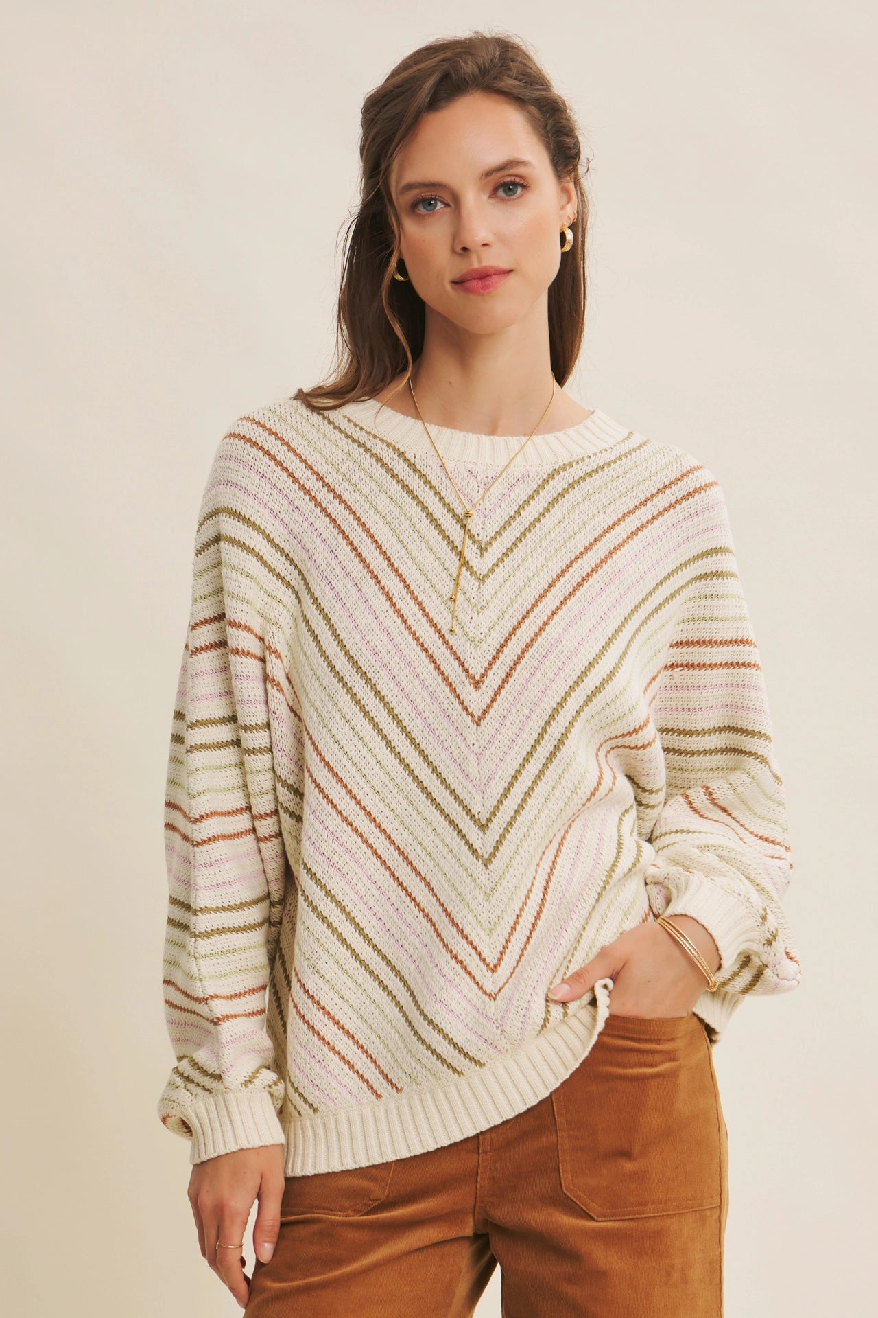 Rose Chevron Striped Sweater