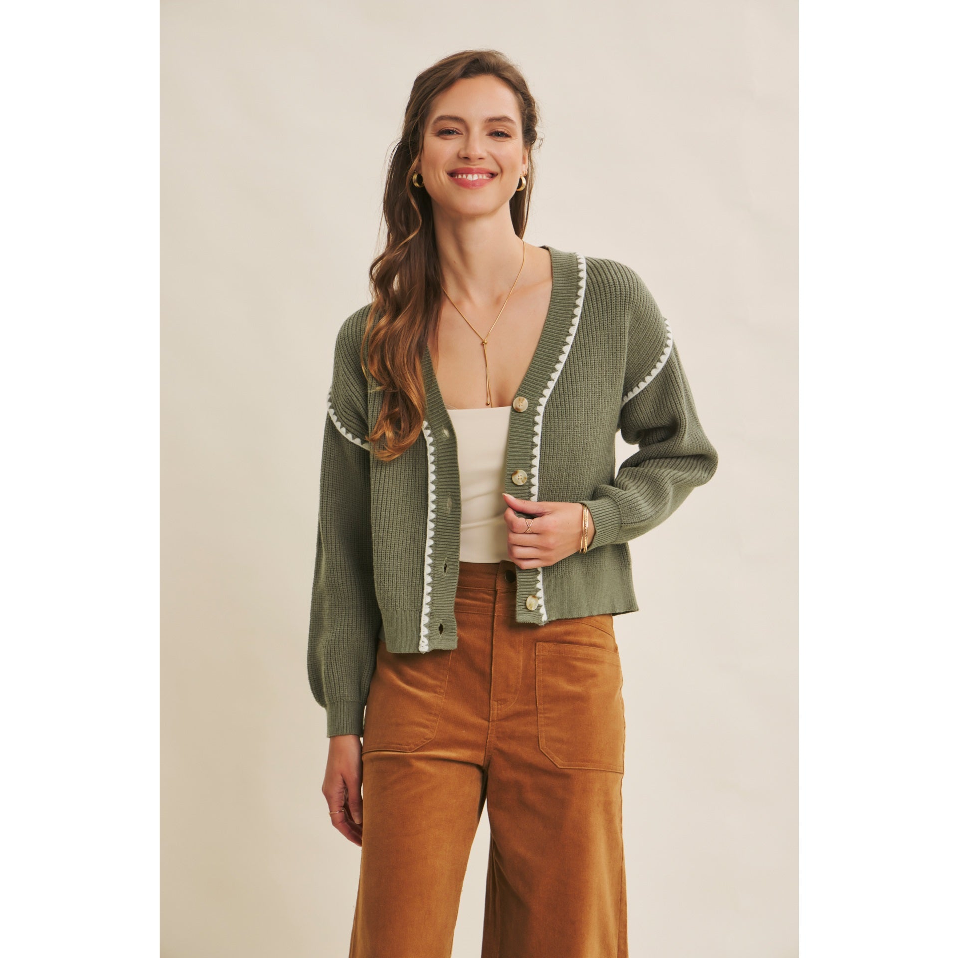 Stacey Contrast Stitched Cardigan