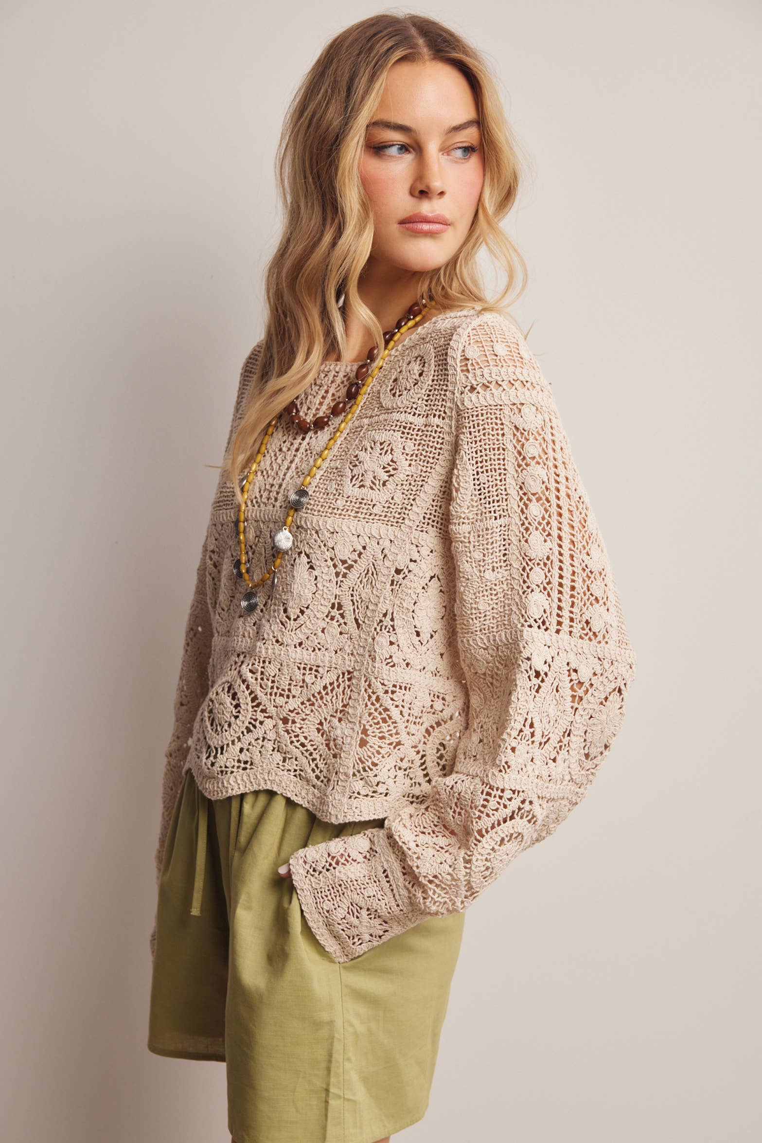 Meredith Crochet Long Sleeve Top