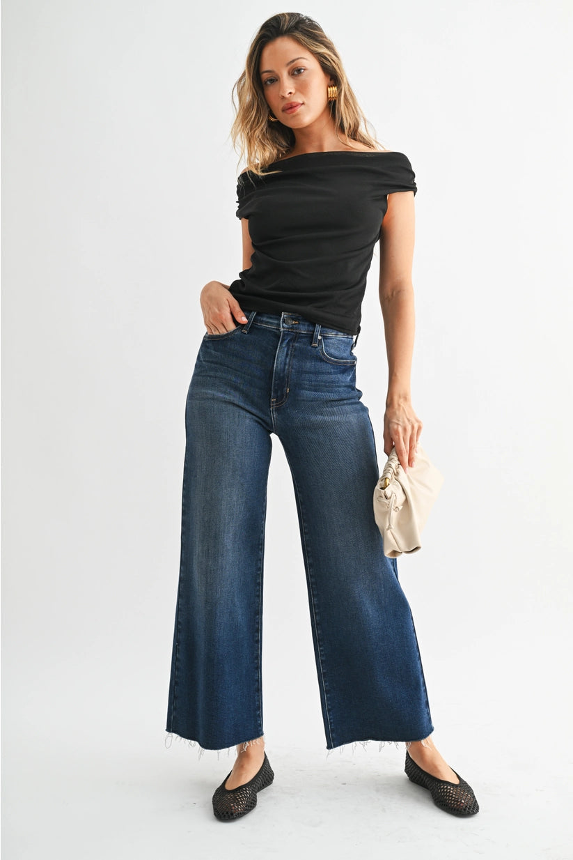 Wren High Rise Scissor Cut Wide Leg in Dark Denim
