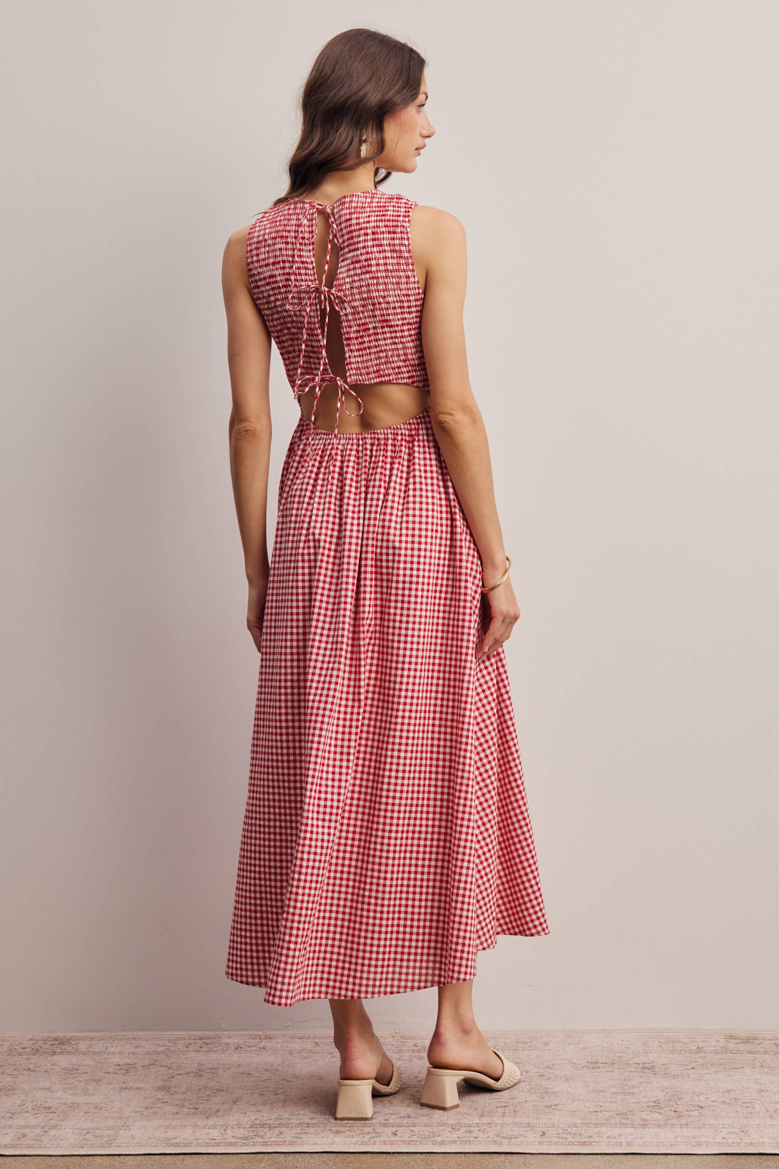 Sienna Open-Back Gingham Maxi Dress