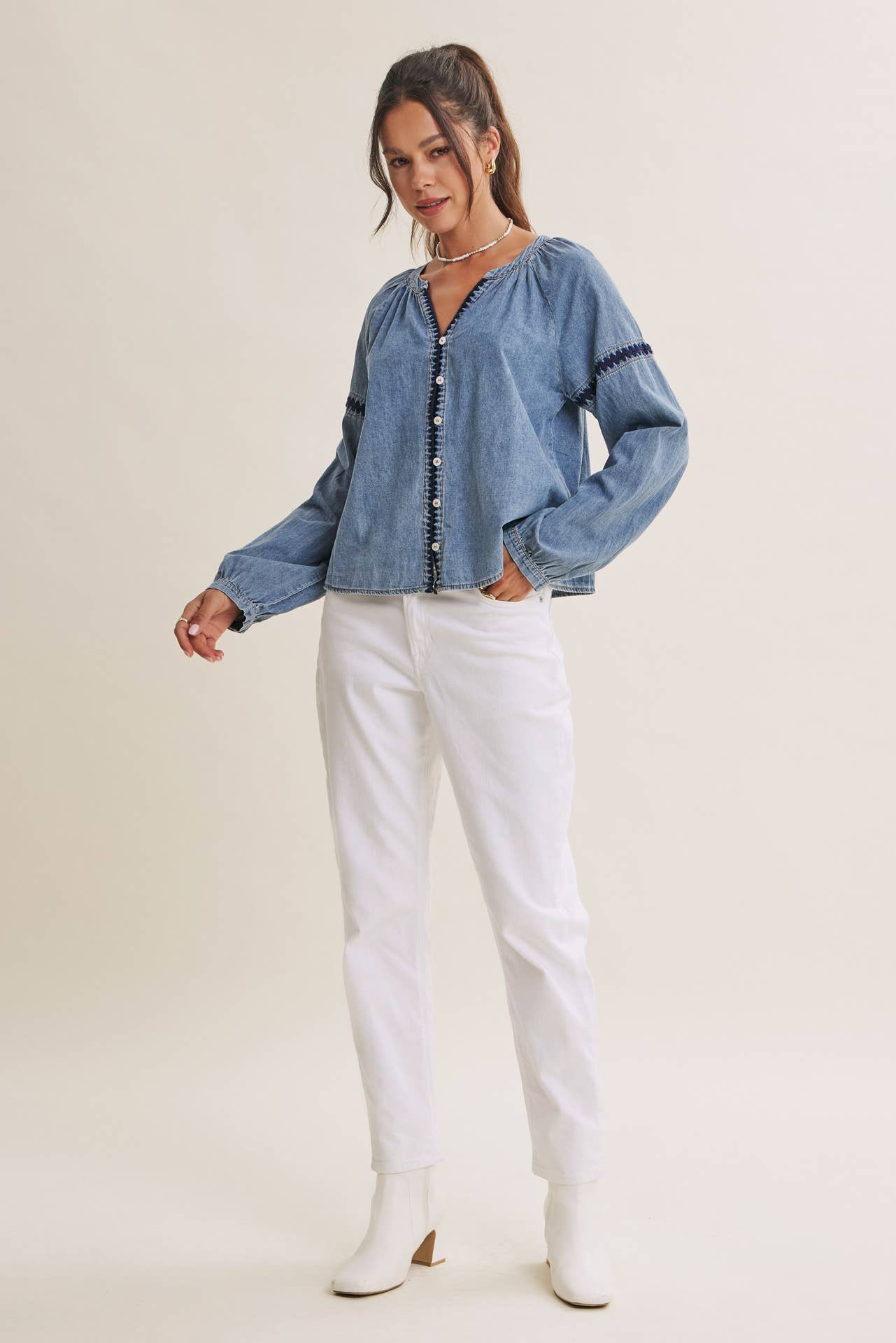 Krista Chambray Embroidered Blouse