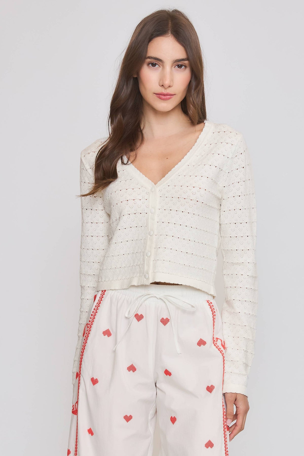 Cara Cropped Pointelle Cardigan