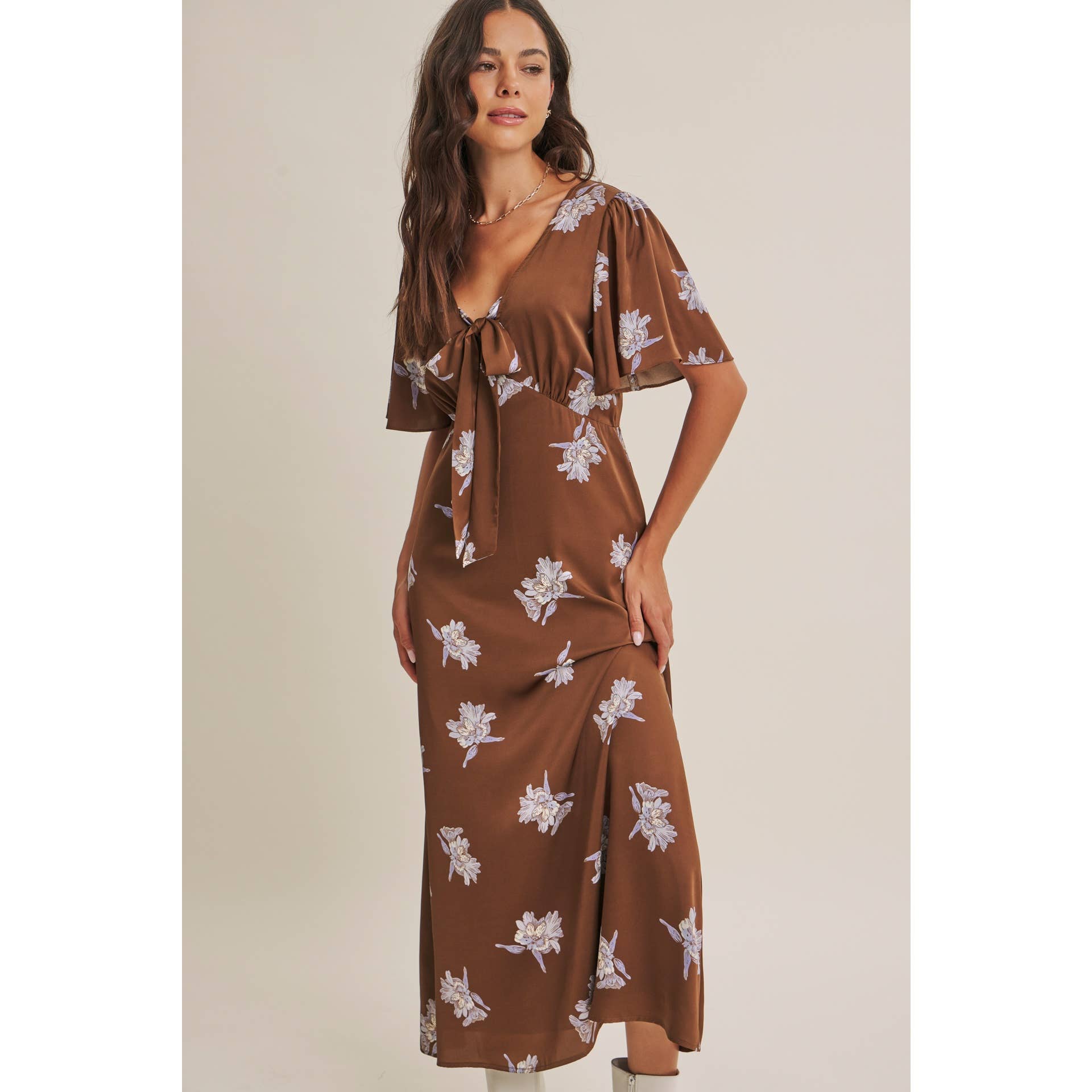 Odette Satin Floral Midi Dress