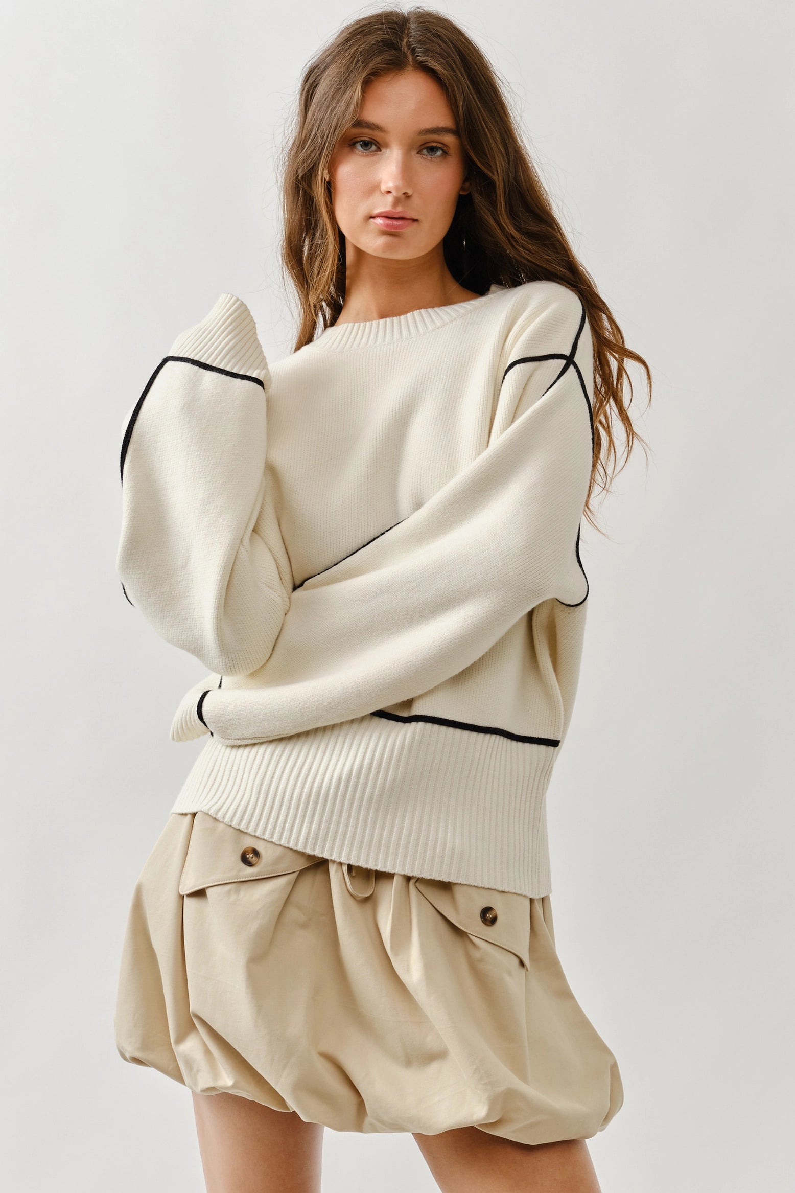 Abby Oversized Contrast Stitched Sweater