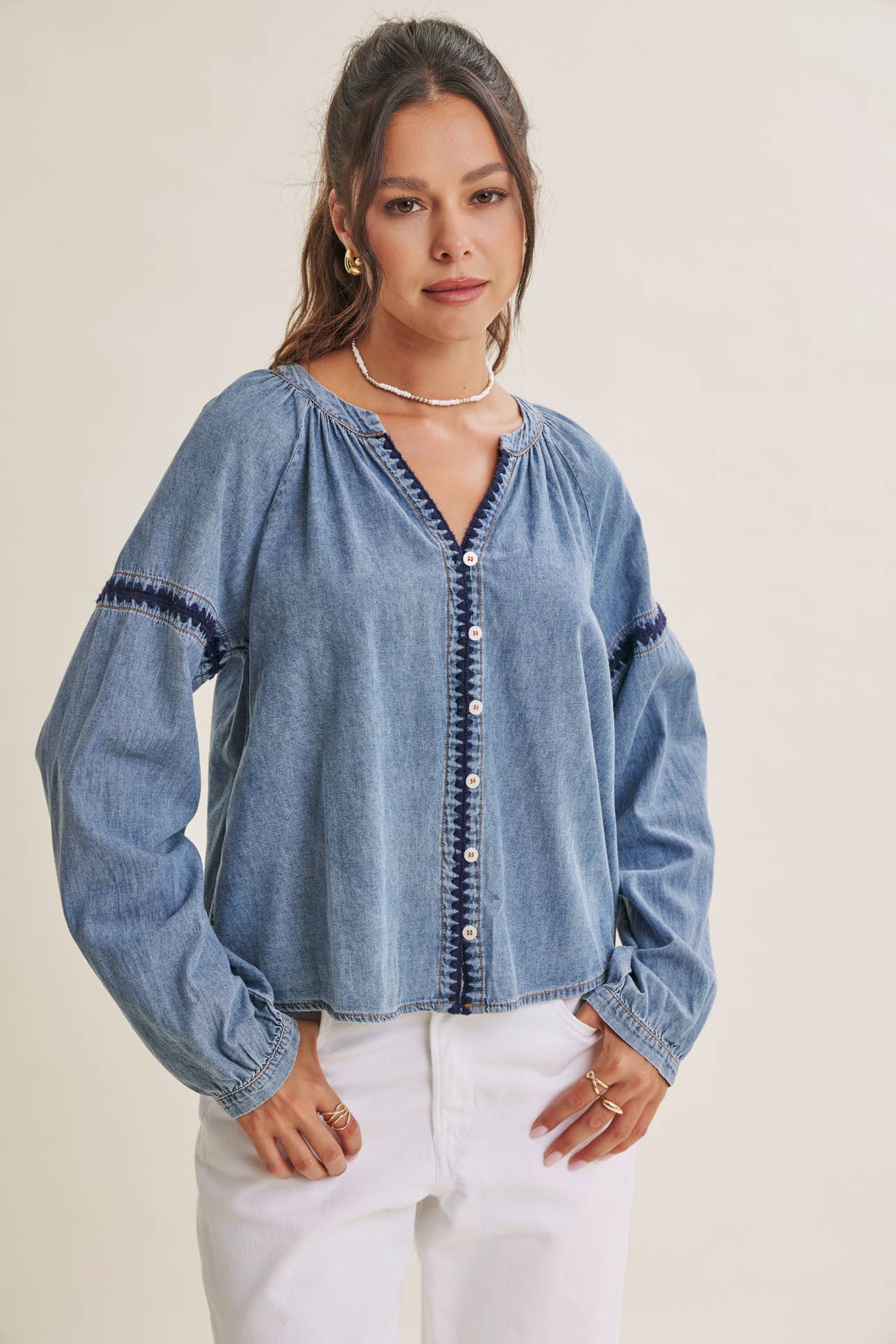 Krista Chambray Embroidered Blouse