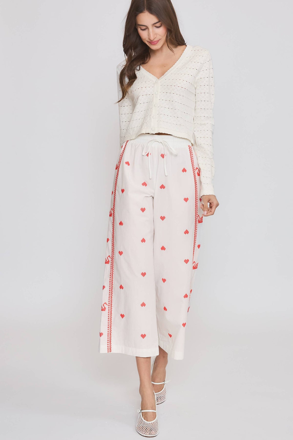 Cara Cropped Pointelle Cardigan