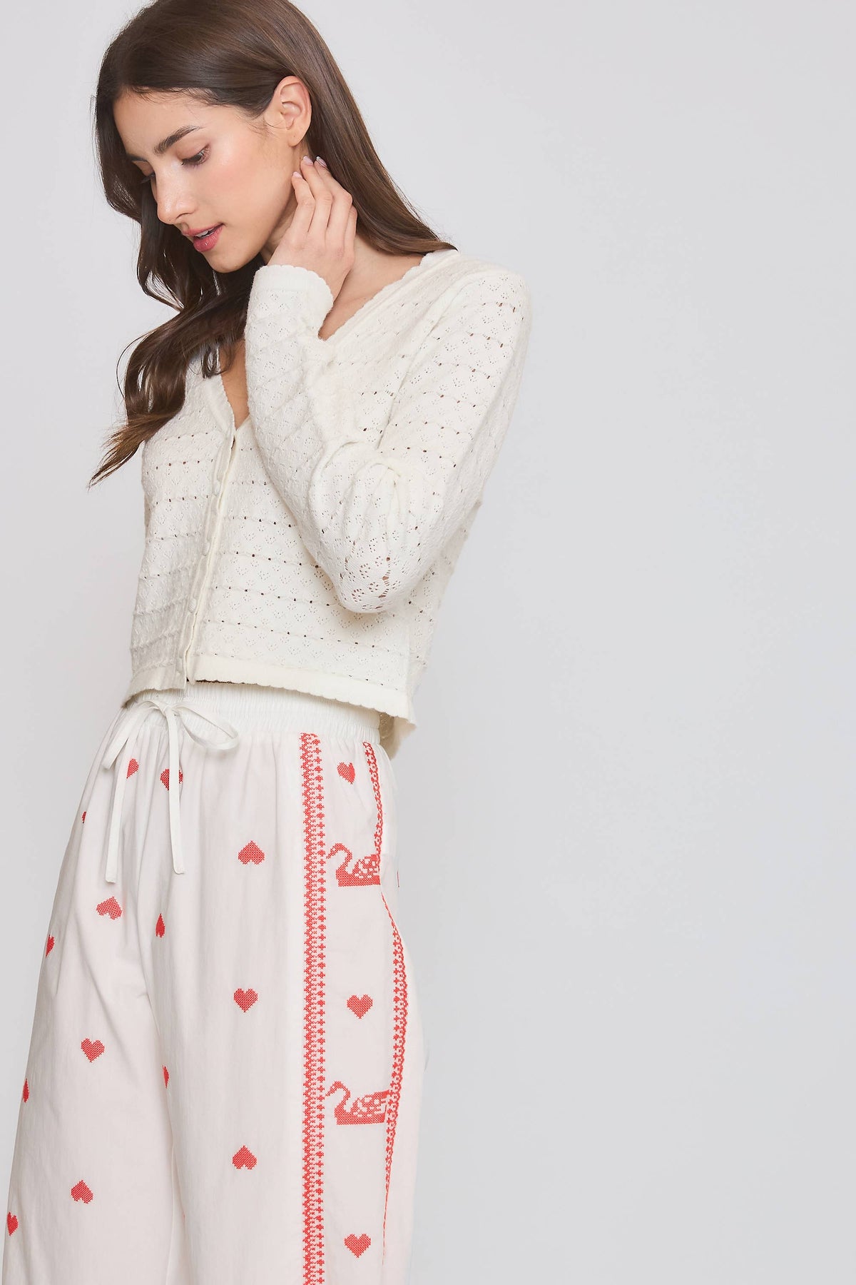 Cara Cropped Pointelle Cardigan
