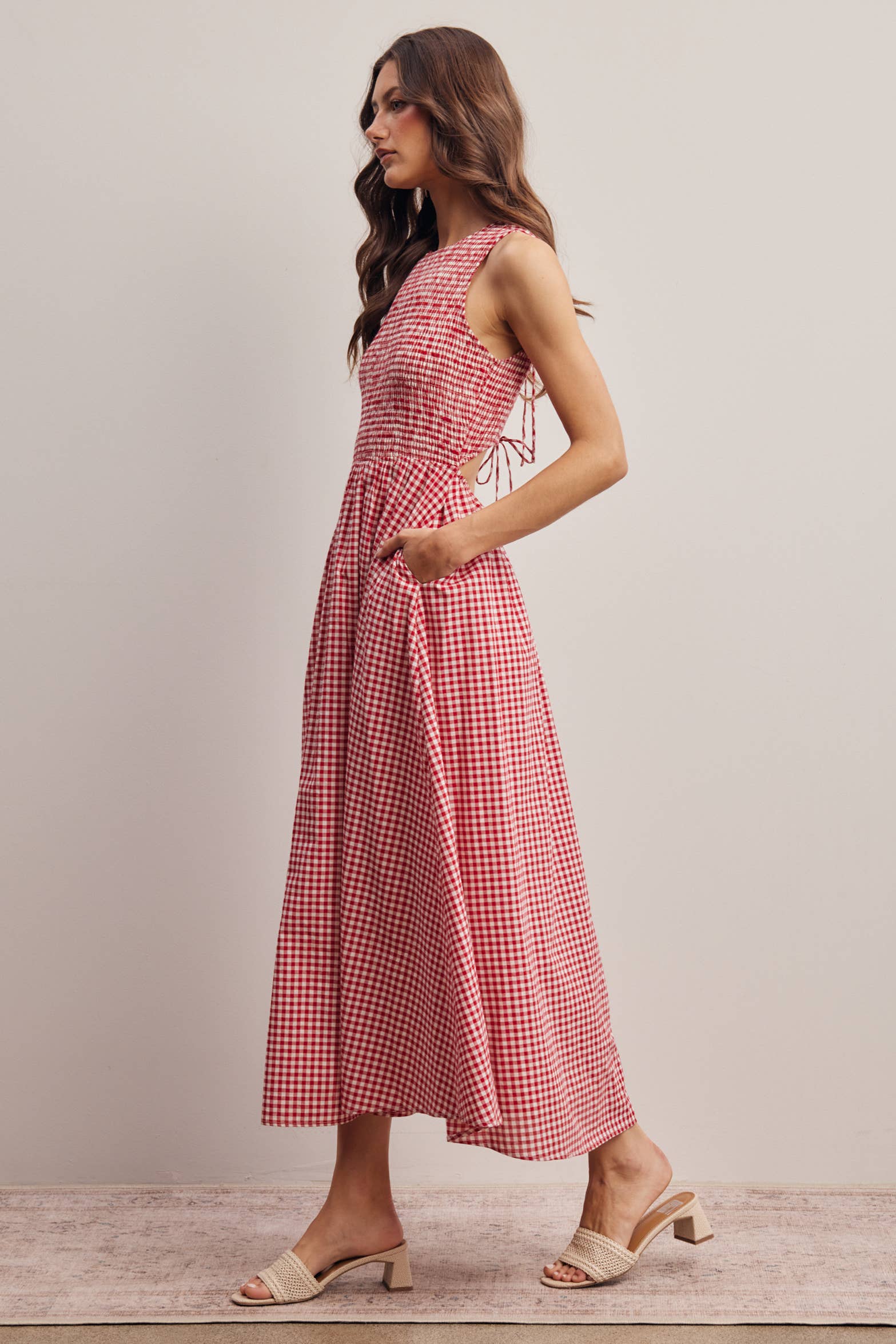 Sienna Open-Back Gingham Maxi Dress