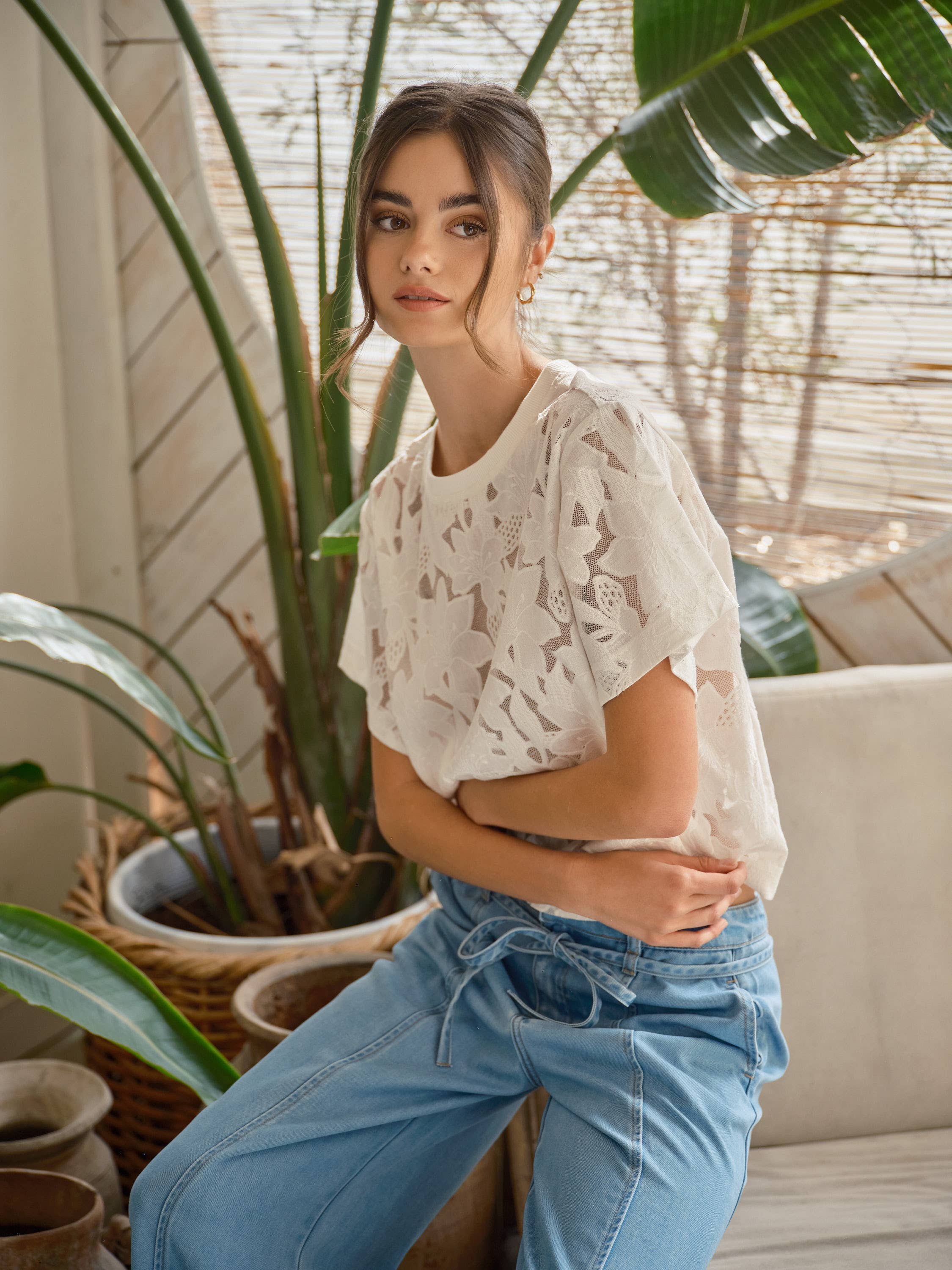 Kaylee Mesh Lace Floral Tee