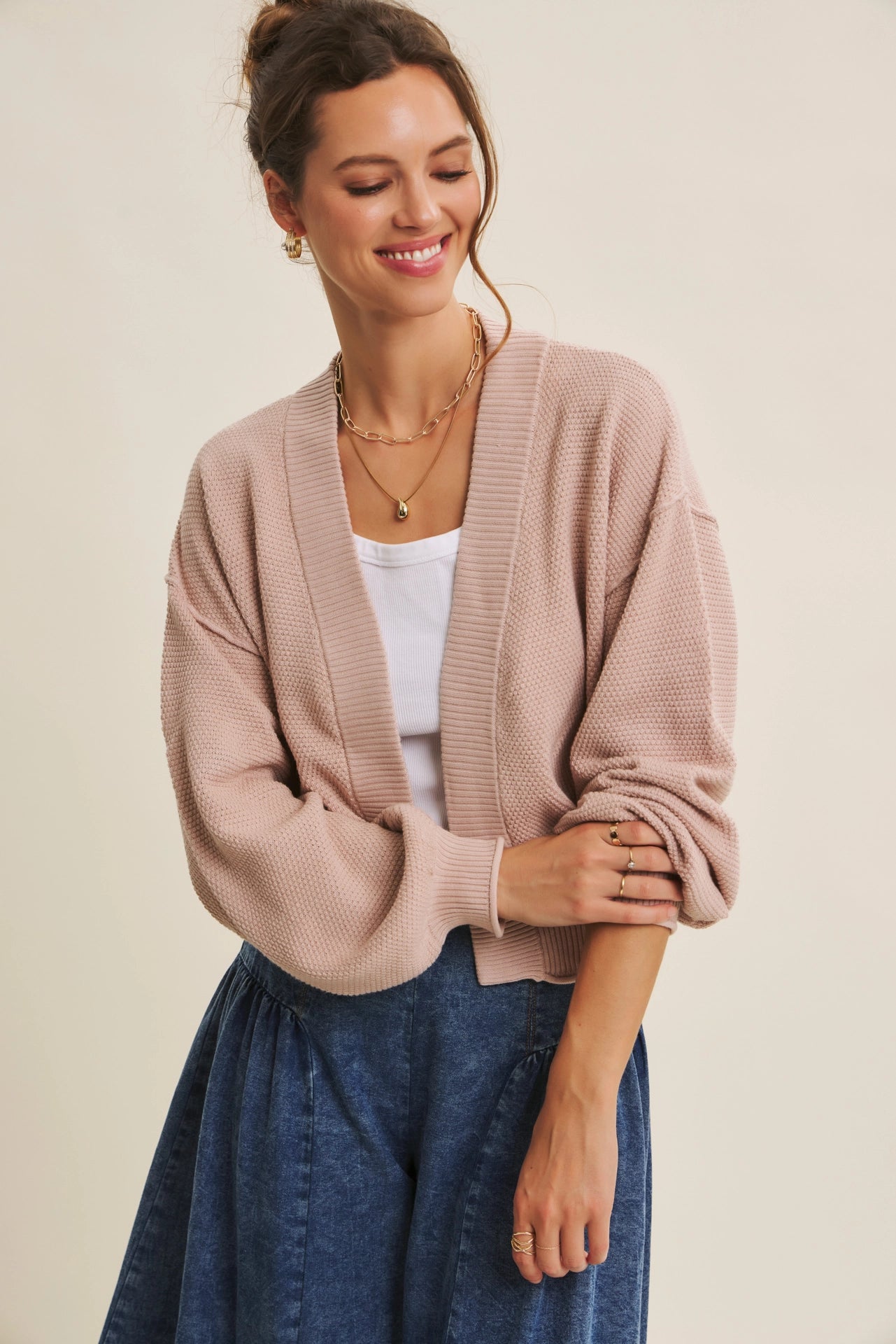 Rachel Waffle Open Cardigan