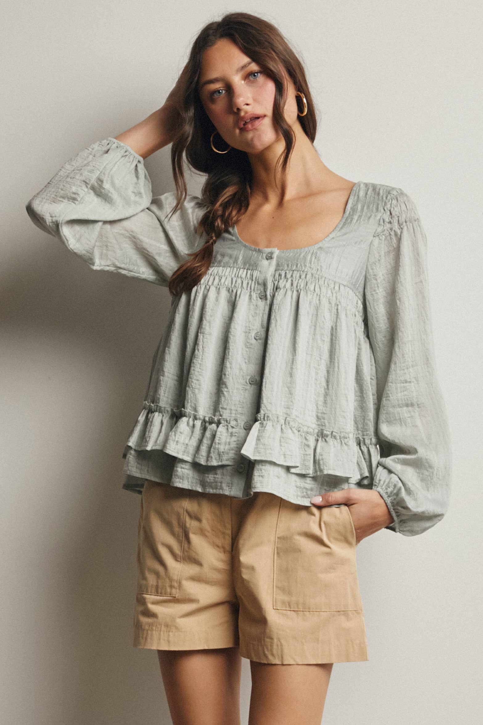 Rosalie Ruffle Hem Peasant Blouse