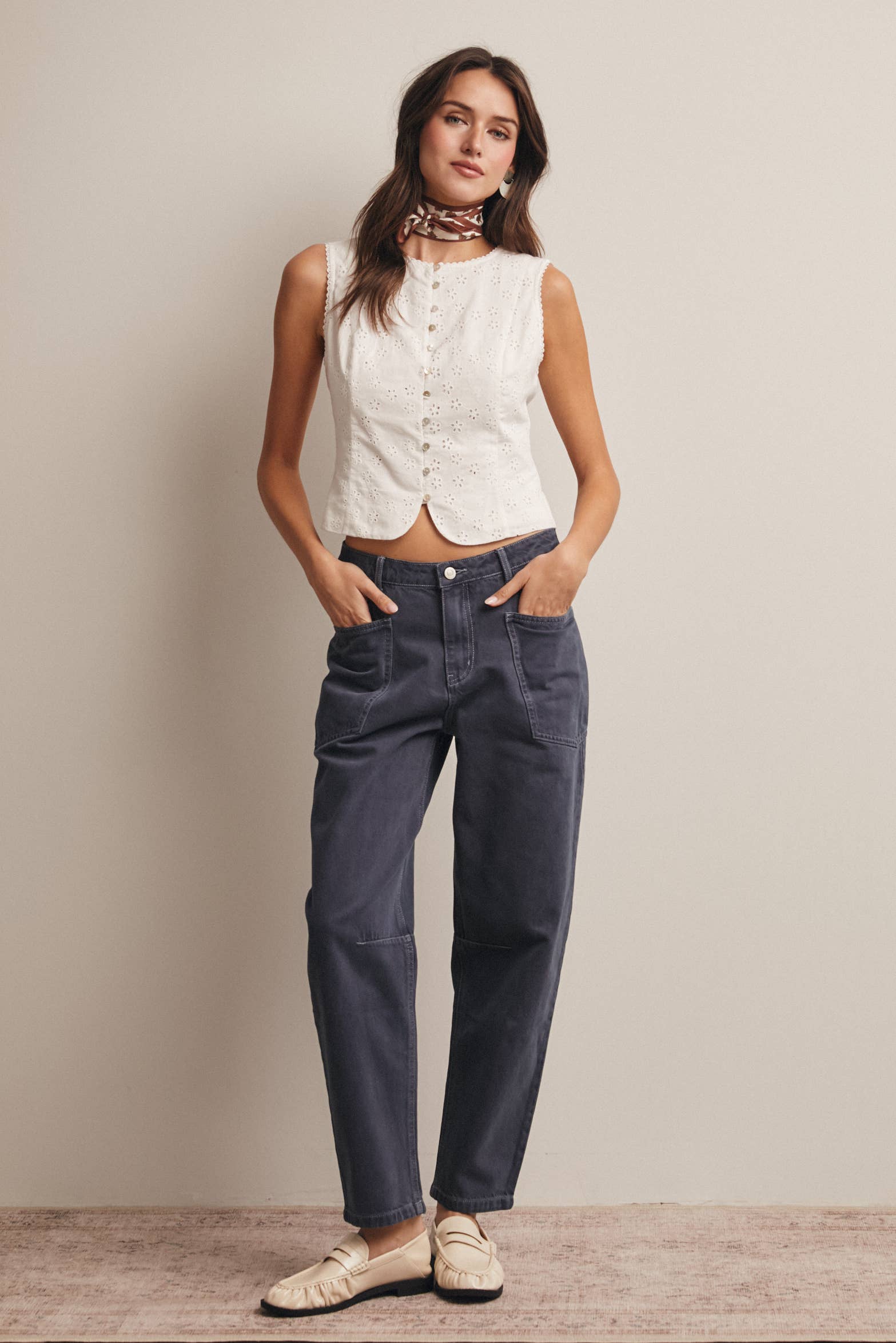Selah Eyelet Button Down Tank