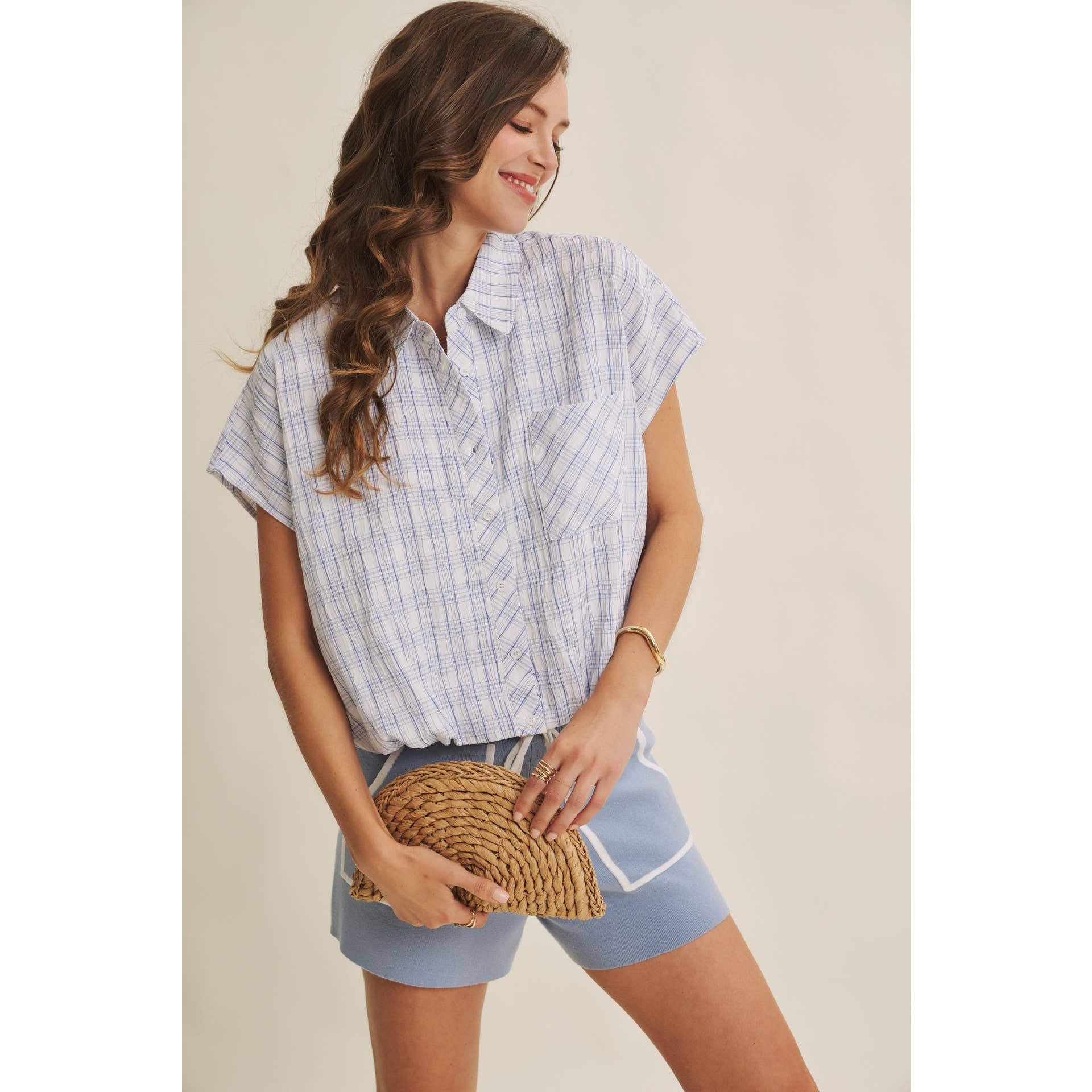 Tori Plaid Bubble Hem Top