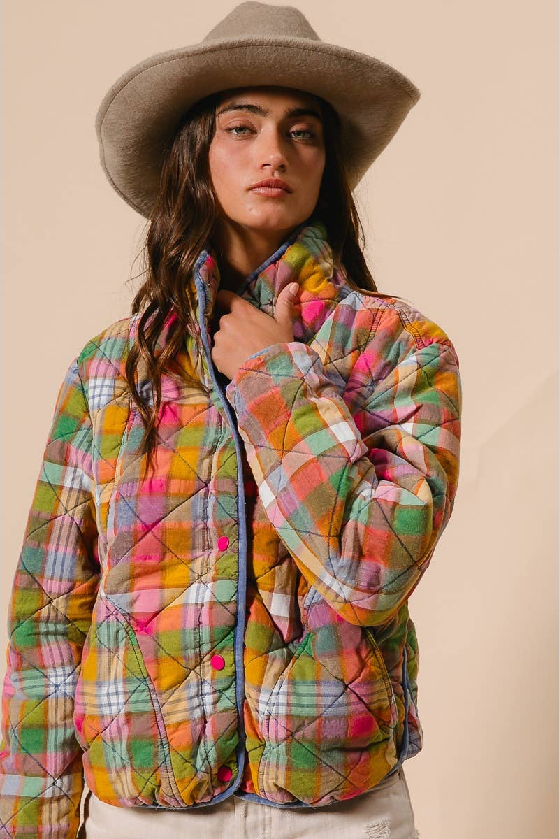 Dahlia Vintage Plaid Quilted Jacket