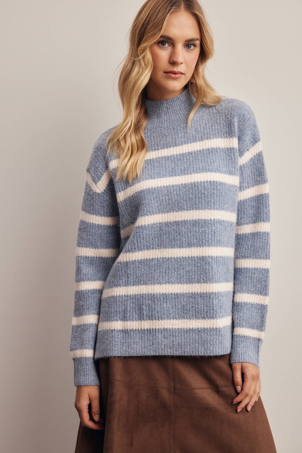 Eleanor Striped Mock Neck Sweater
