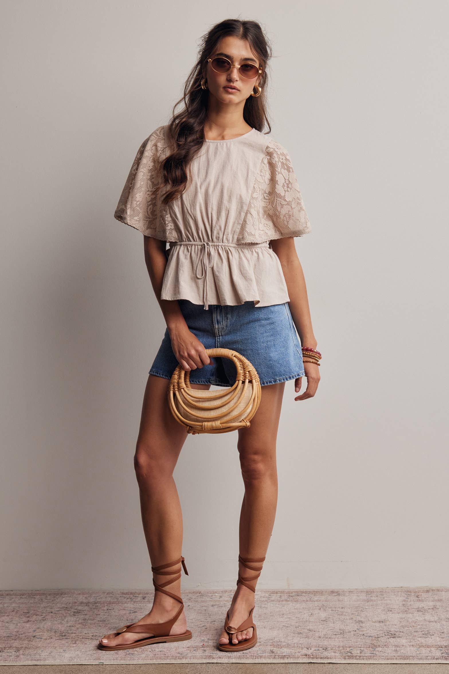 Jimmie Lace Cape Sleeve Peplum Top