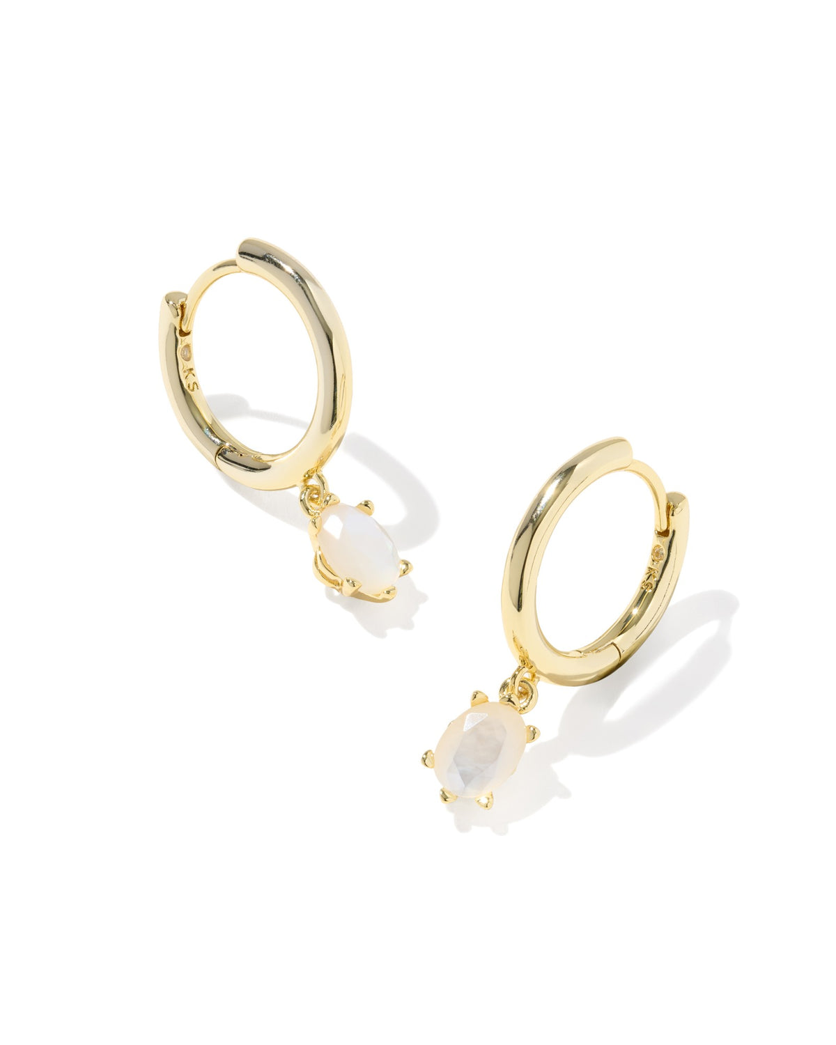 Cailin Single Stone Gold Huggie Earrings - Ivory Mother of Pearl