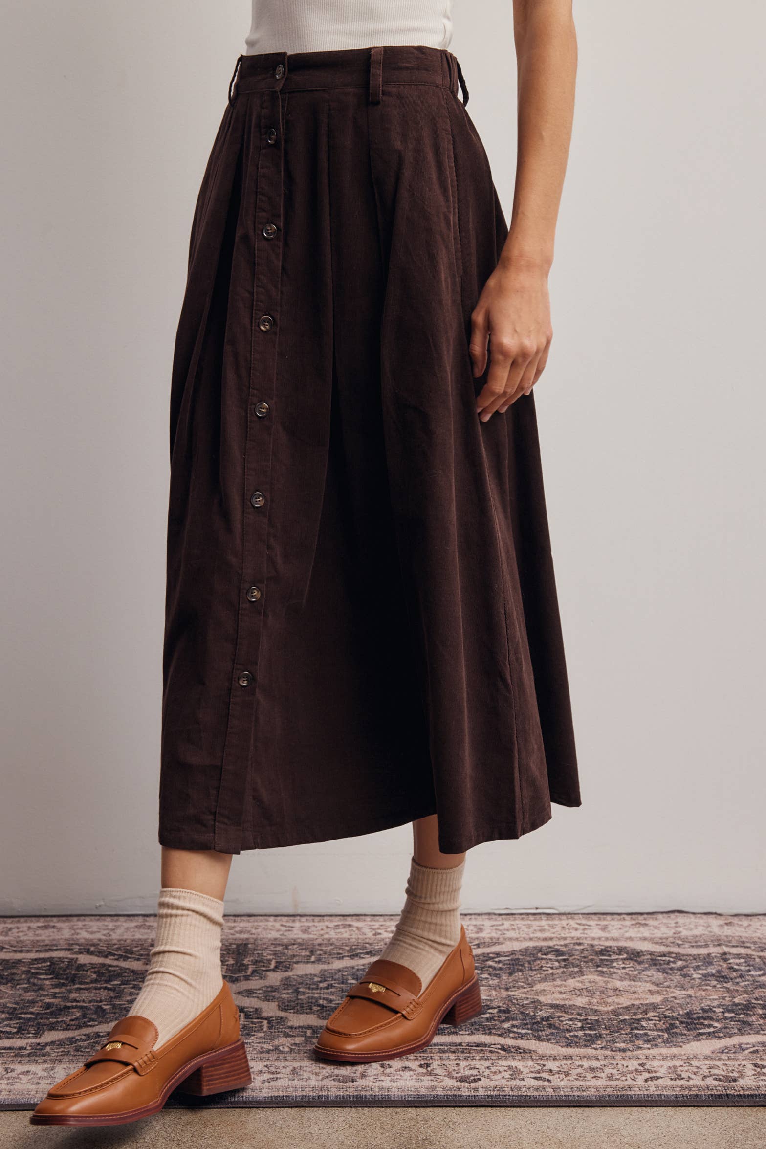 Reed Corduroy Button Front Midi Skirt
