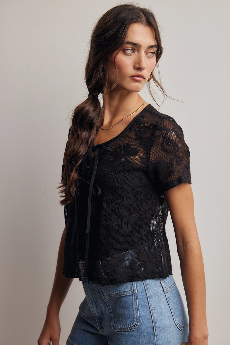 Zara Lace Tie-Front Top